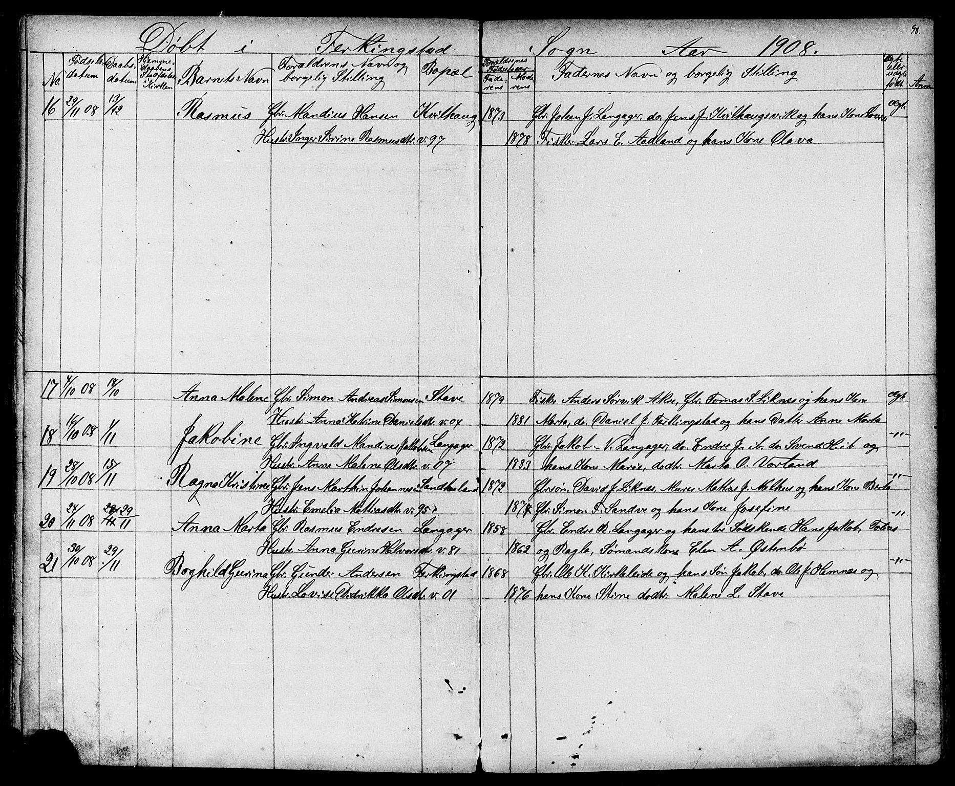 Skudenes sokneprestkontor, AV/SAST-A -101849/H/Ha/Hab/L0006: Klokkerbok nr. B 6, 1874-1908, s. 98