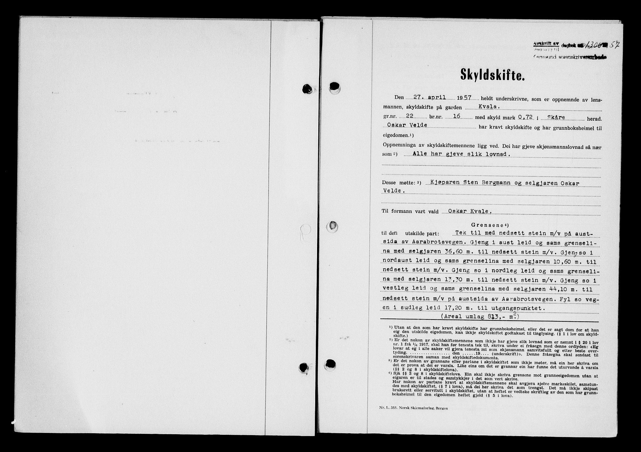 Karmsund sorenskriveri, SAST/A-100311/01/II/IIB/L0124: Pantebok nr. 104A, 1957-1957, Dagboknr: 1300/1957