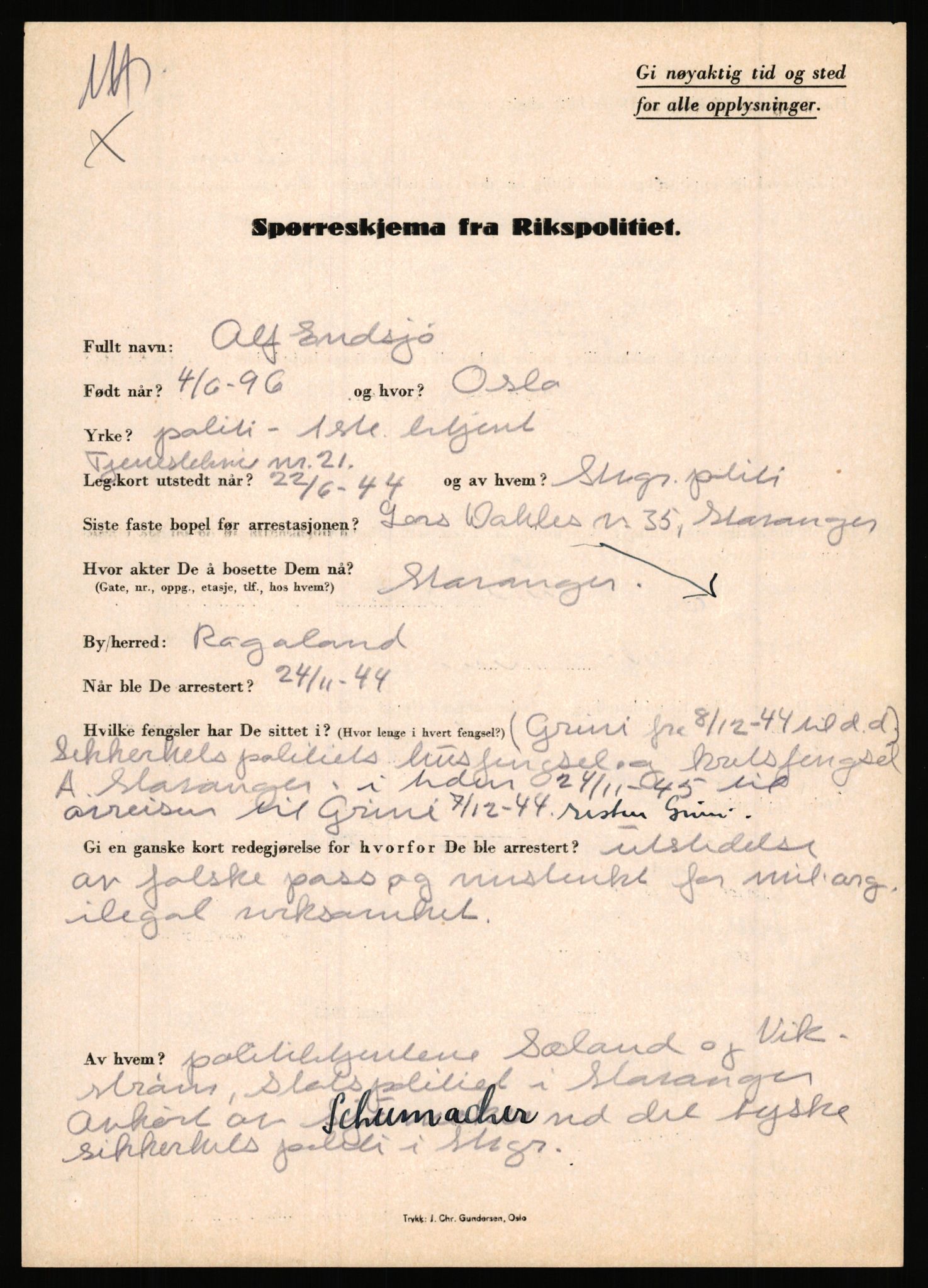 Rikspolitisjefen, AV/RA-S-1560/L/L0003: Bua, Bjarne - Erdal, Ingolf, 1940-1945, s. 1045