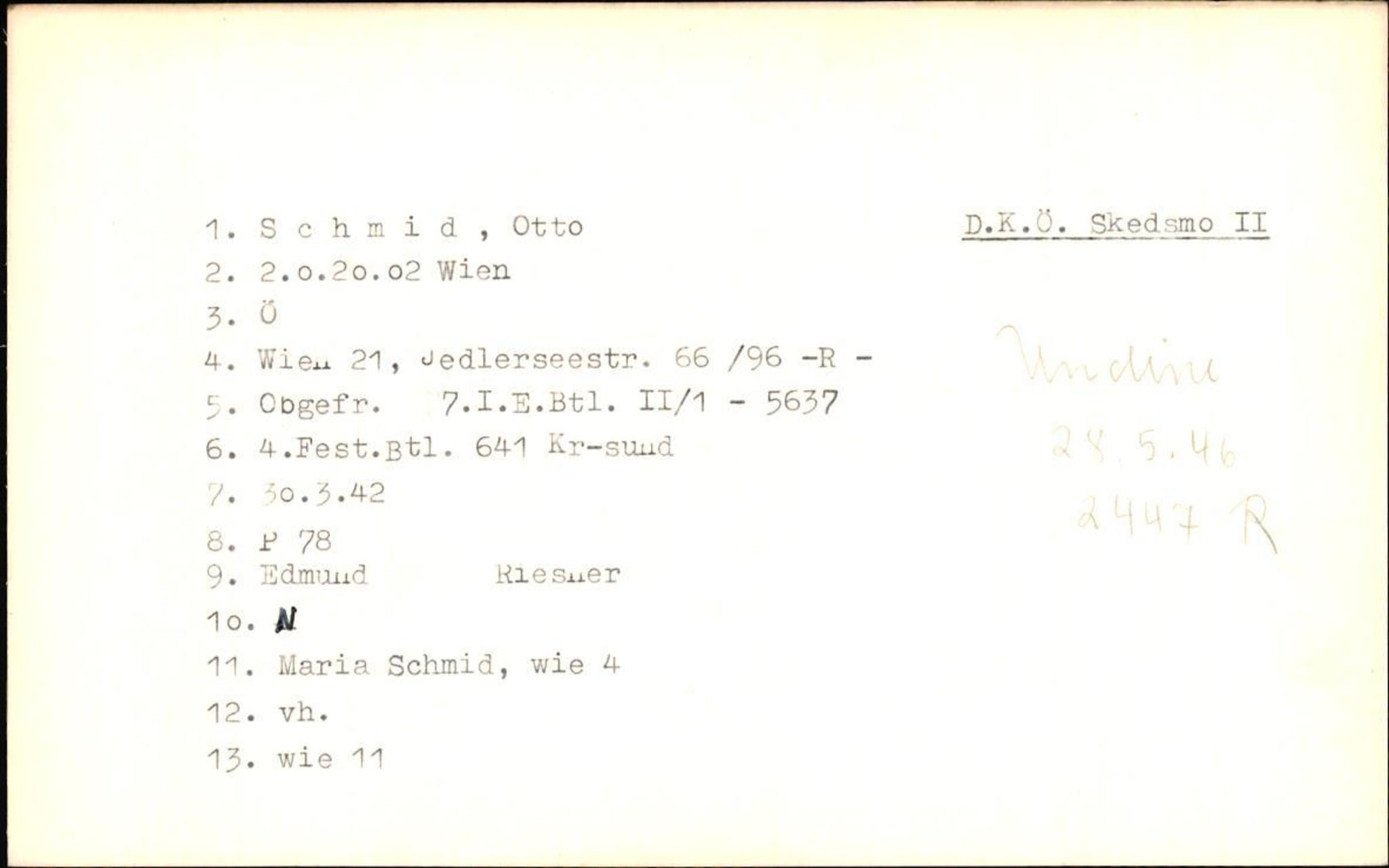 Hjemsendte tyskere , RA/RAFA-6487/D/Db/L0024: Schmidt-Schulz, 1945-1947, s. 13