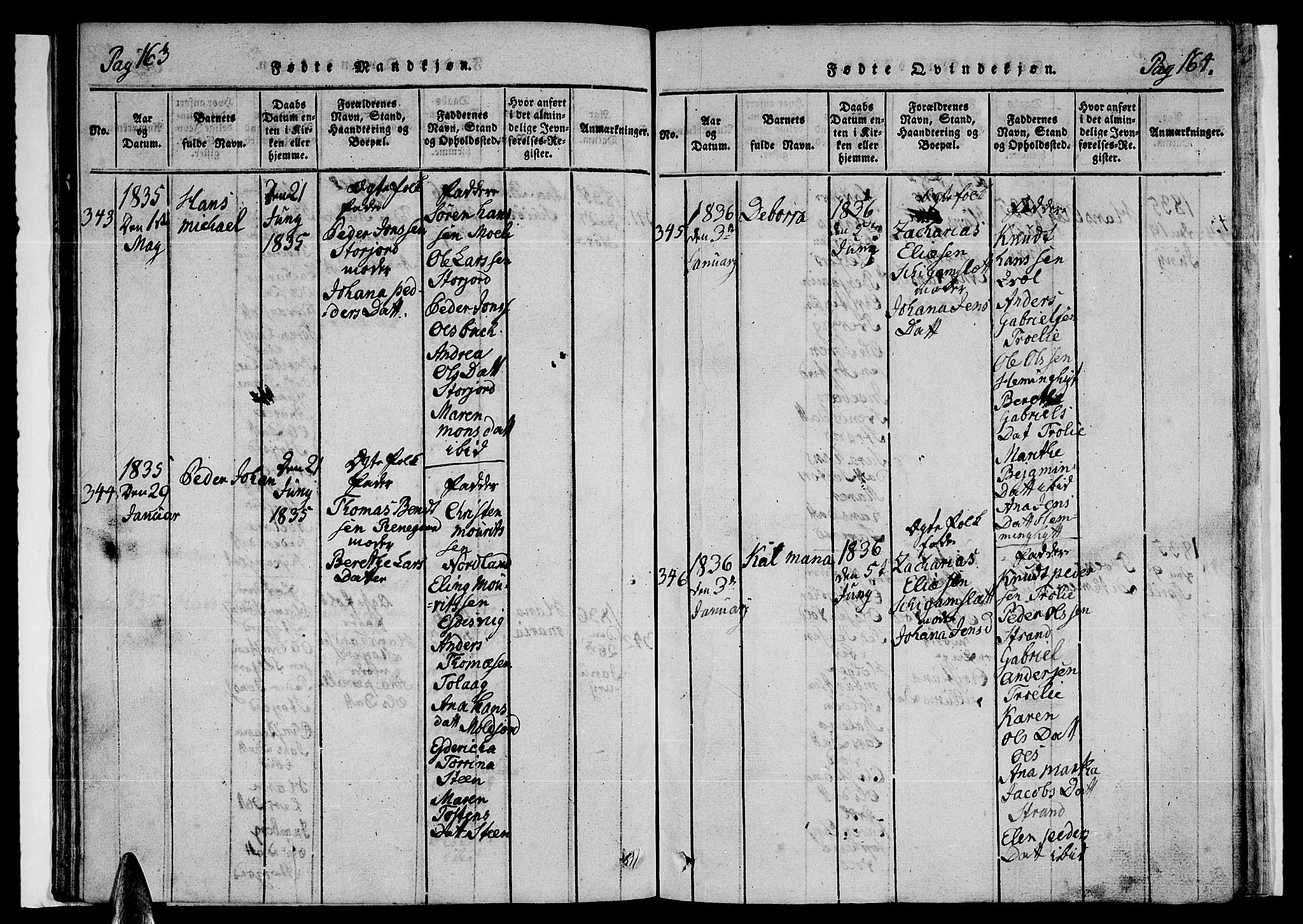 Ministerialprotokoller, klokkerbøker og fødselsregistre - Nordland, AV/SAT-A-1459/846/L0651: Klokkerbok nr. 846C01, 1821-1841, s. 163-164