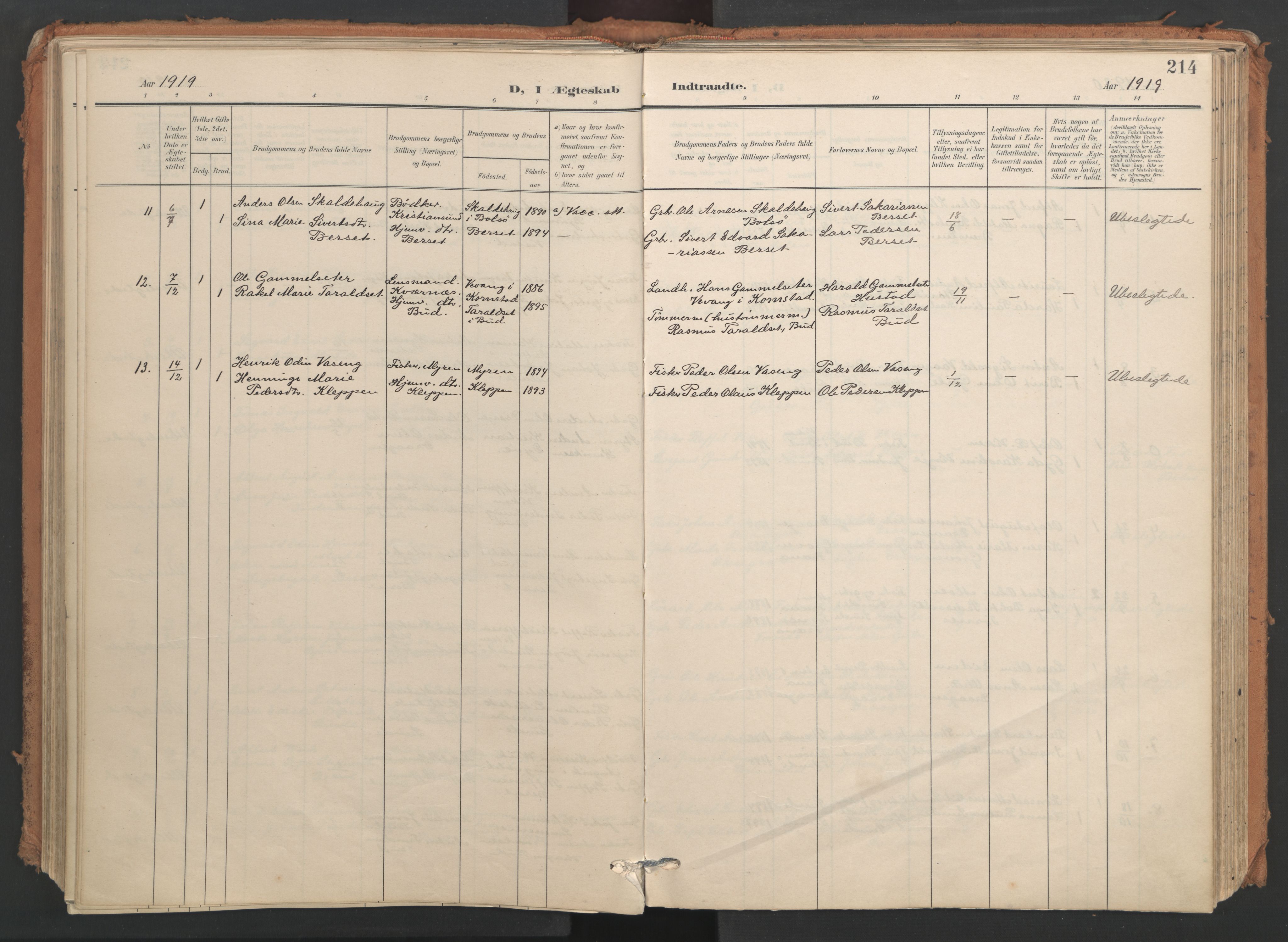 Ministerialprotokoller, klokkerbøker og fødselsregistre - Møre og Romsdal, AV/SAT-A-1454/566/L0771: Ministerialbok nr. 566A10, 1904-1929, s. 214