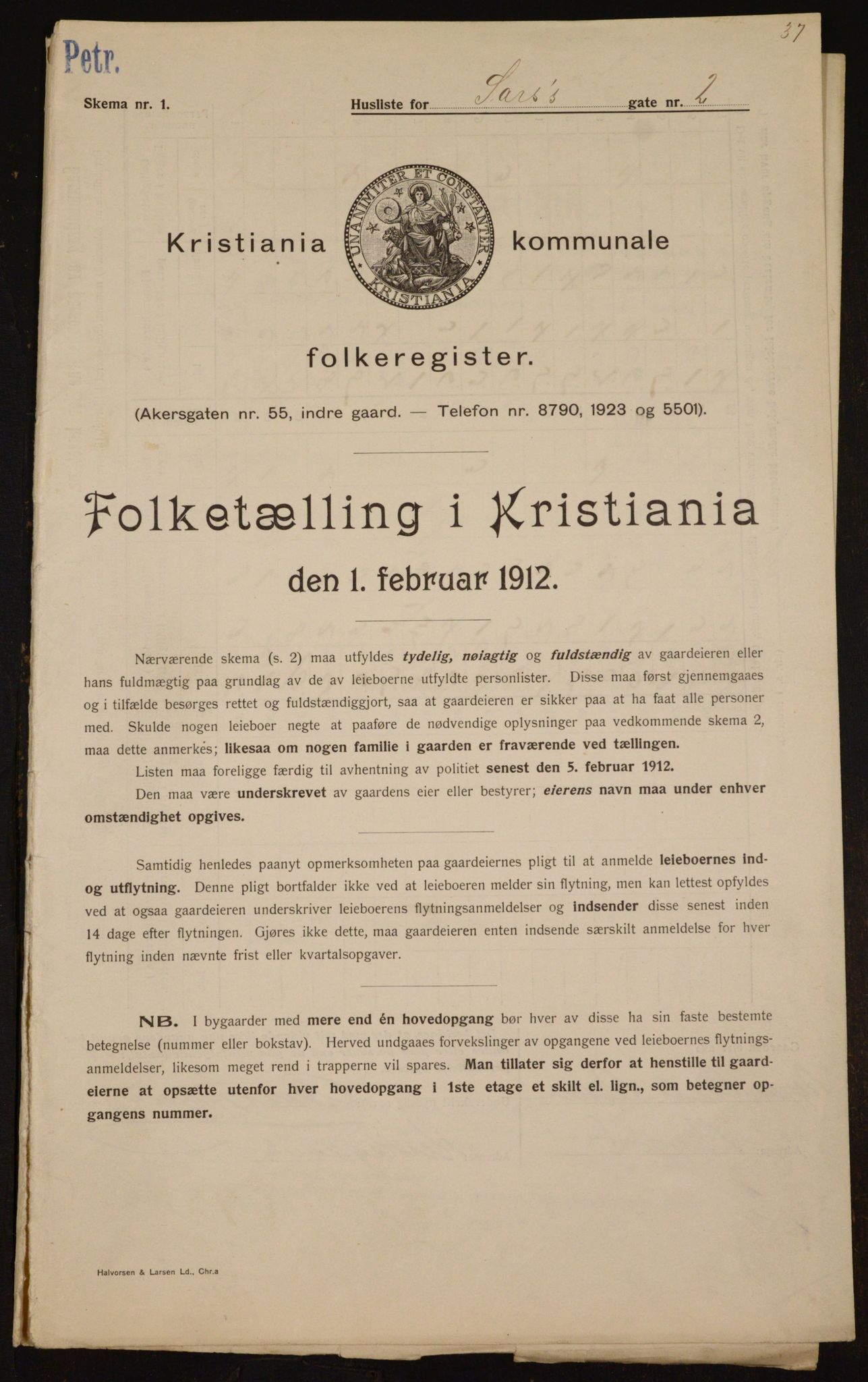 OBA, Kommunal folketelling 1.2.1912 for Kristiania, 1912, s. 89455