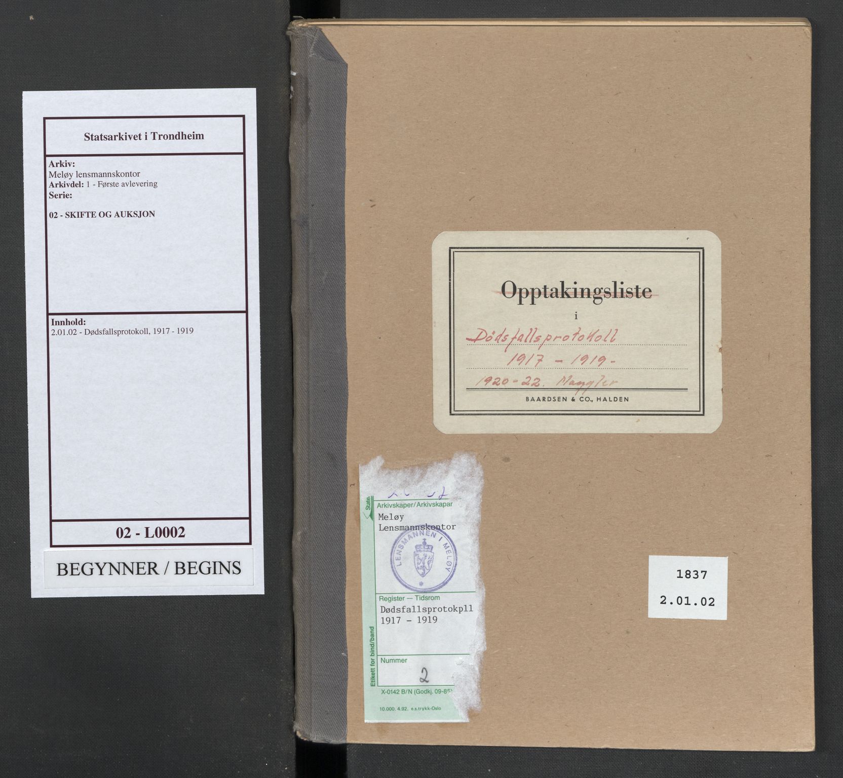 Meløy lensmannskontor, AV/SAT-A-5701/1/02/L0002: 2.01.02 - Dødsfallsprotokoll, 1917-1919