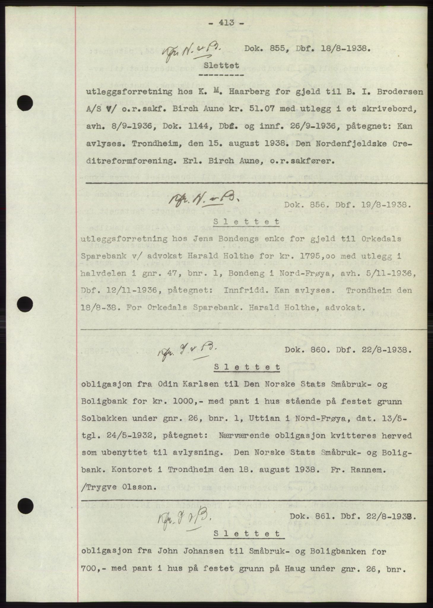 Hitra sorenskriveri, AV/SAT-A-0018/2/2C/2Ca: Pantebok nr. C1, 1936-1945, Dagboknr: 855/1938