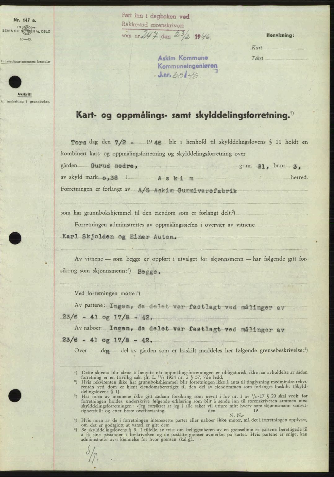 Rakkestad sorenskriveri, AV/SAO-A-10686/G/Gb/Gba/Gbab/L0012a: Pantebok nr. A12 I, 1945-1946, Dagboknr: 247/1946