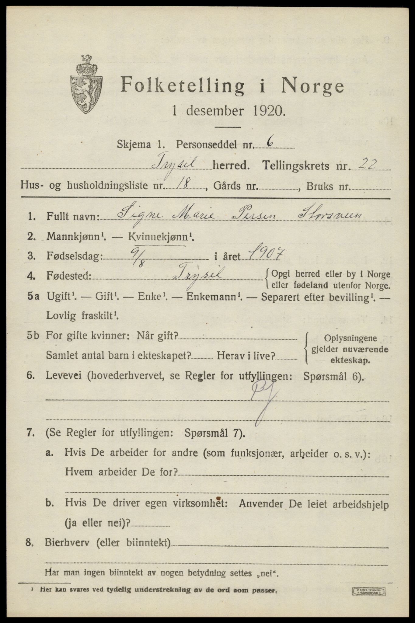 SAH, Folketelling 1920 for 0428 Trysil herred, 1920, s. 14823