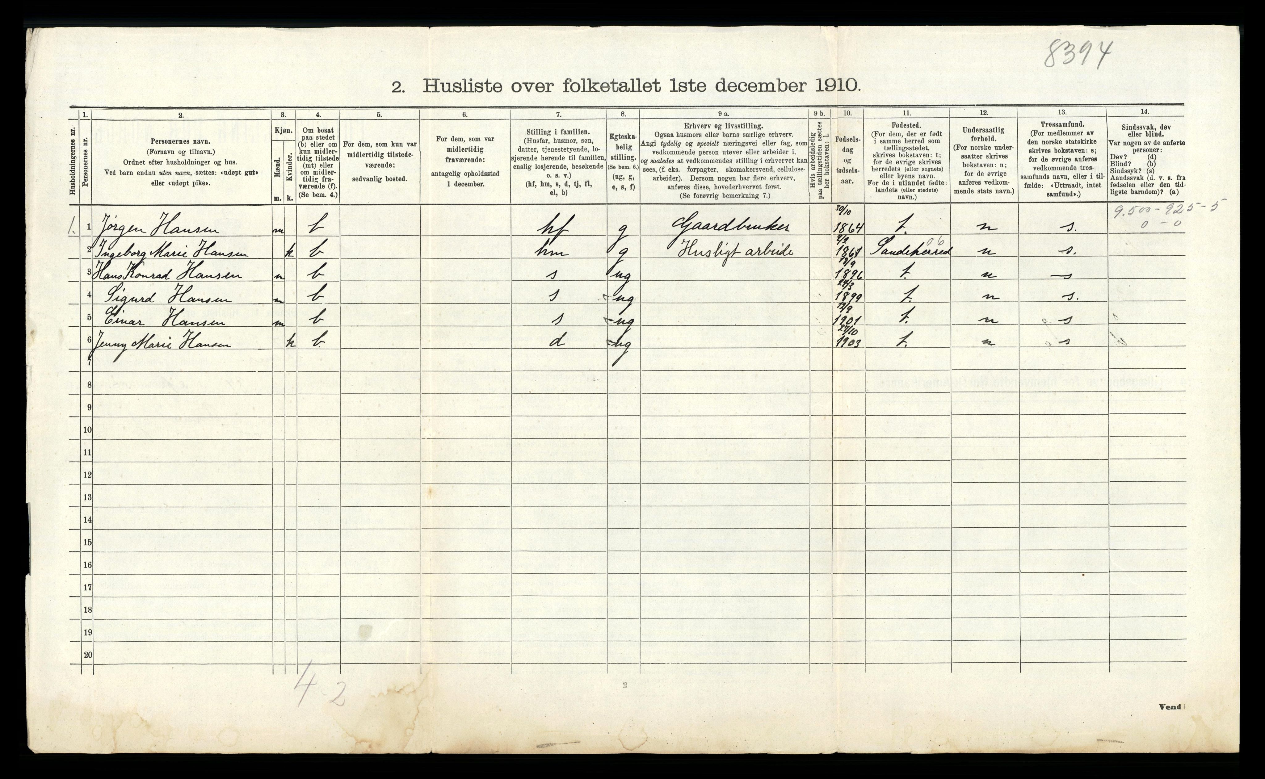 RA, Folketelling 1910 for 0721 Sem herred, 1910, s. 1031