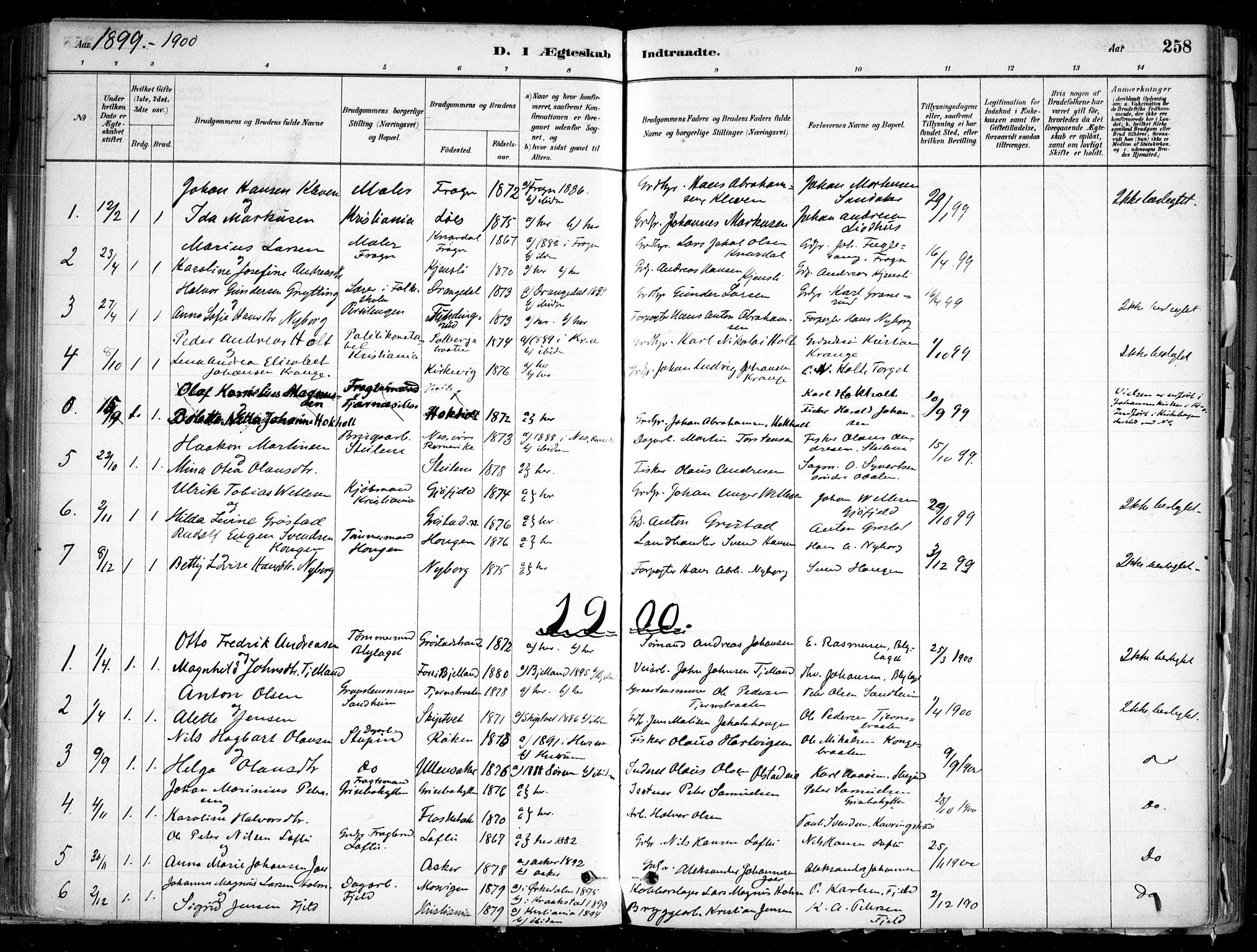 Nesodden prestekontor Kirkebøker, AV/SAO-A-10013/F/Fa/L0009: Ministerialbok nr. I 9, 1880-1915, s. 258