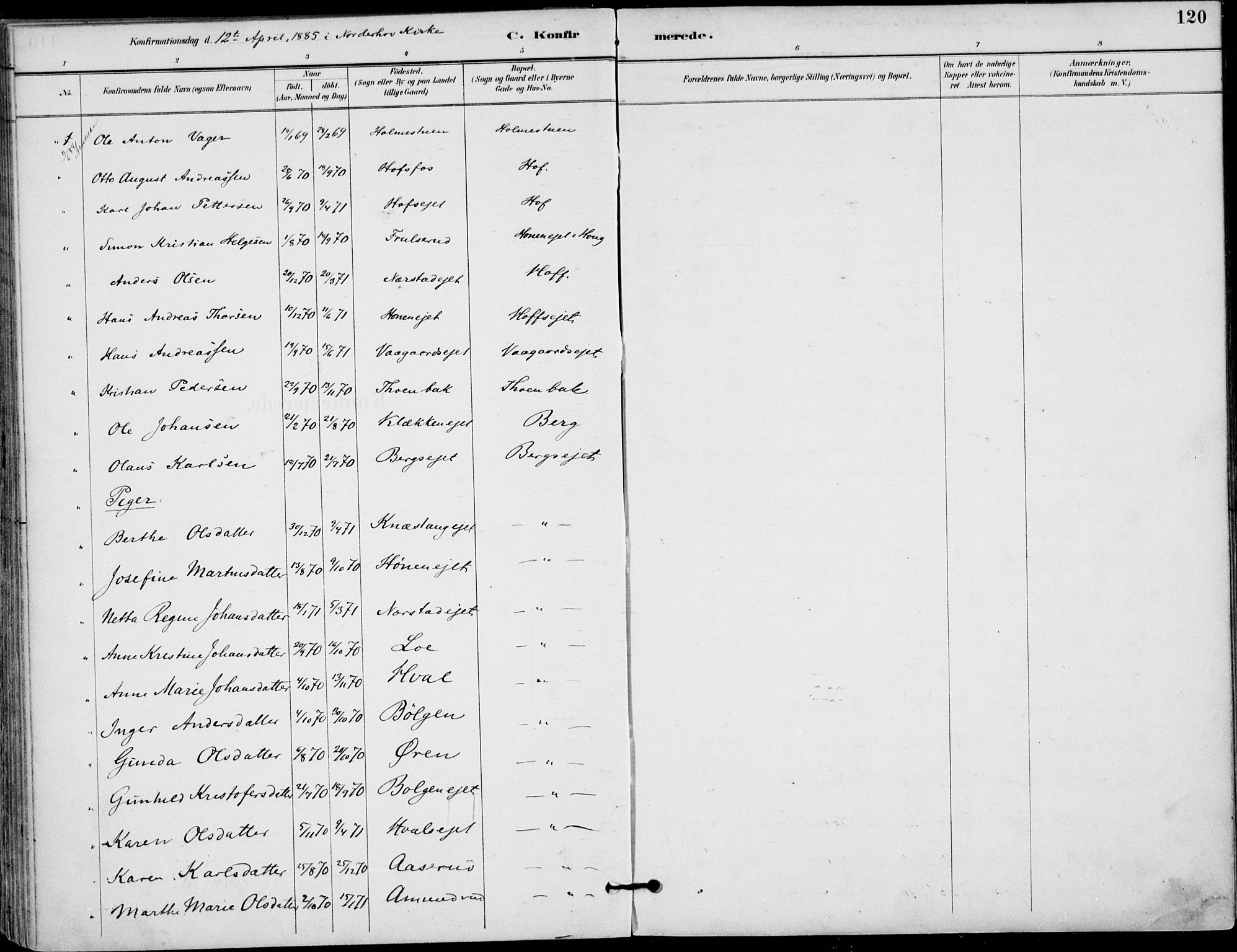 Haug kirkebøker, AV/SAKO-A-604/F/Fa/L0001: Ministerialbok nr. 1, 1885-1917, s. 120