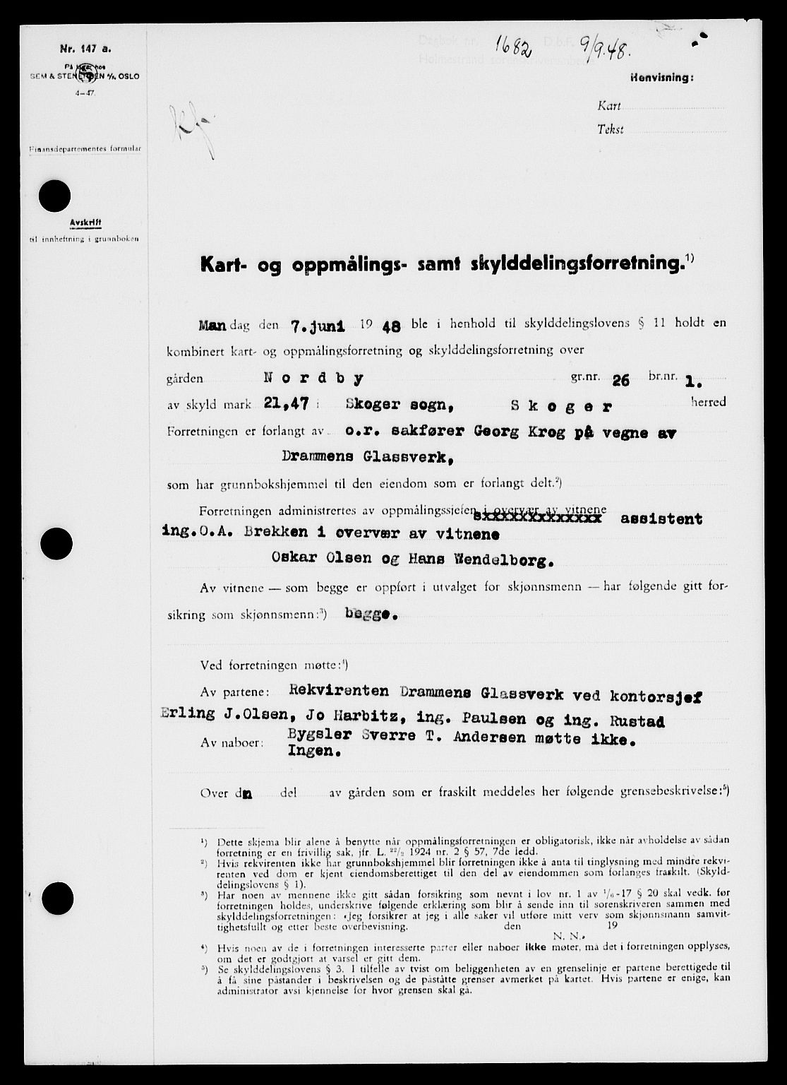 Holmestrand sorenskriveri, SAKO/A-67/G/Ga/Gaa/L0064: Pantebok nr. A-64, 1948-1948, Dagboknr: 1682/1948