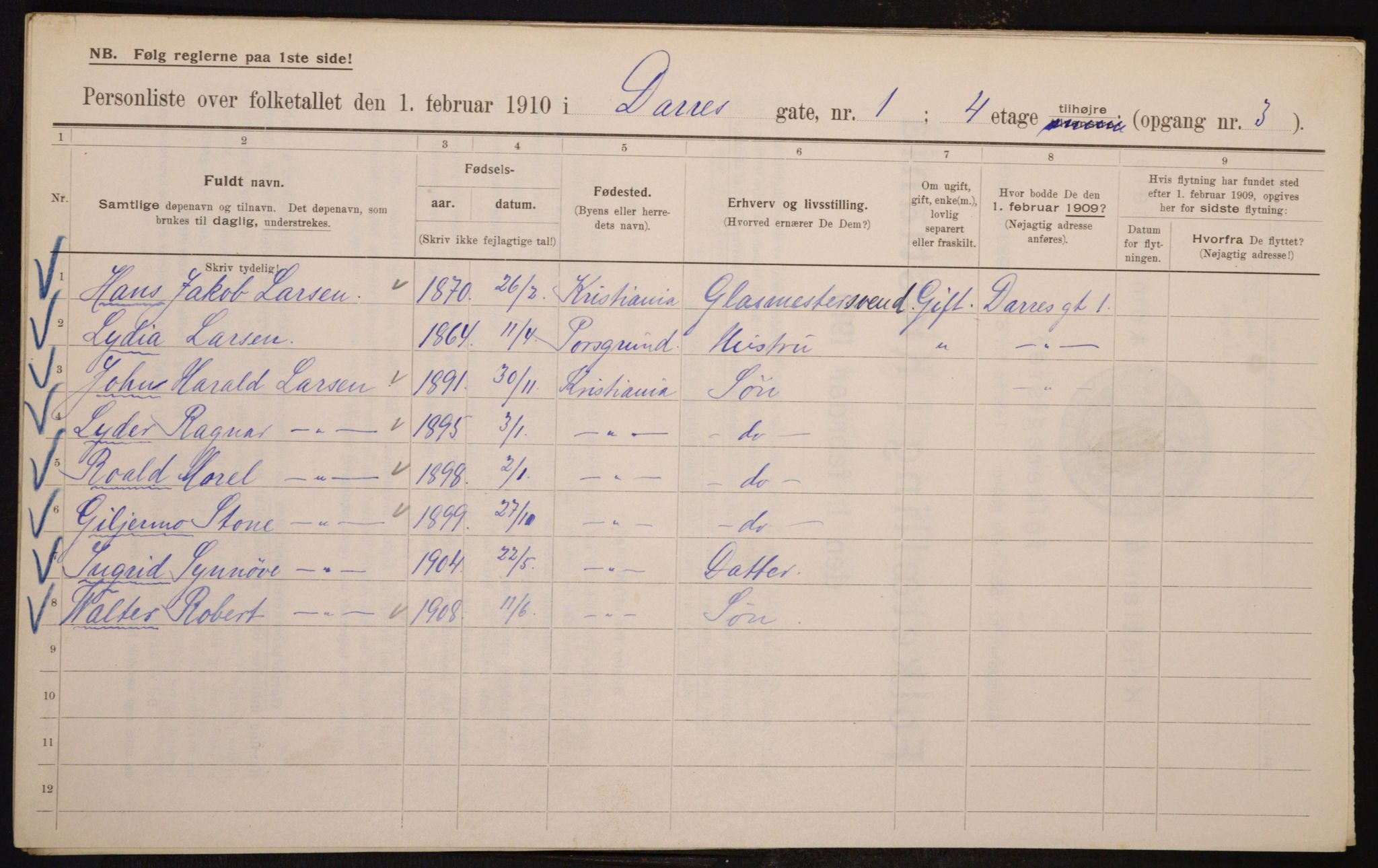 OBA, Kommunal folketelling 1.2.1910 for Kristiania, 1910, s. 14703