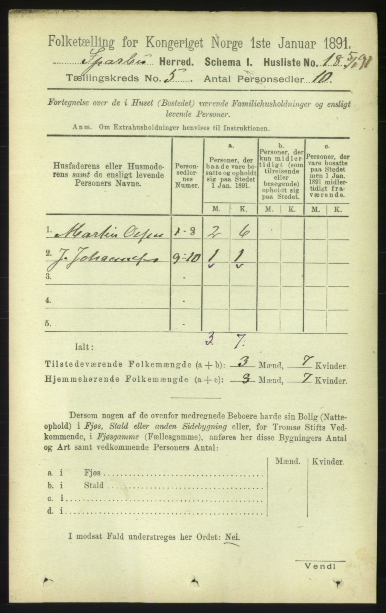 RA, Folketelling 1891 for 1731 Sparbu herred, 1891, s. 1598