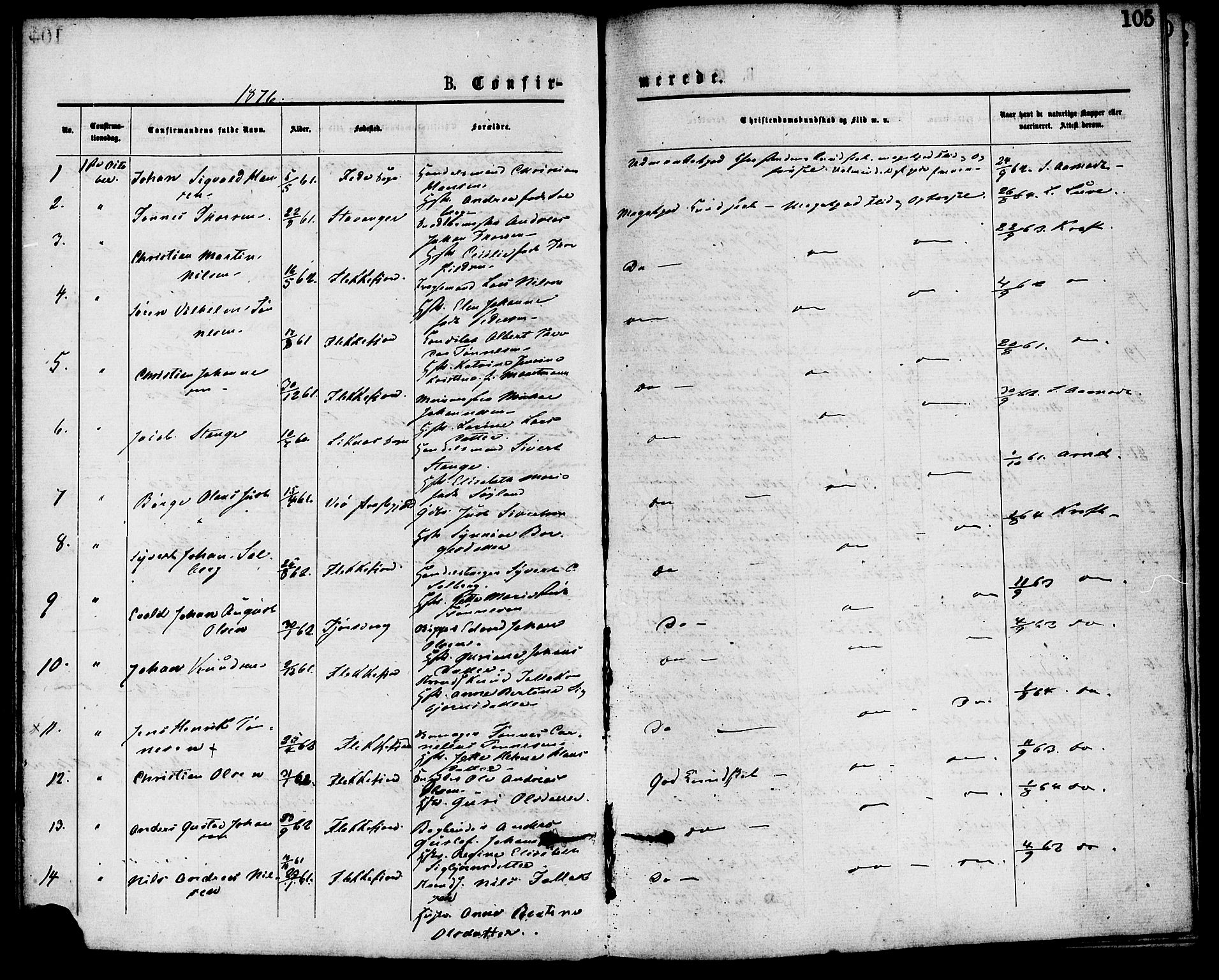 Flekkefjord sokneprestkontor, AV/SAK-1111-0012/F/Fa/Fac/L0007: Ministerialbok nr. A 7, 1875-1885, s. 105