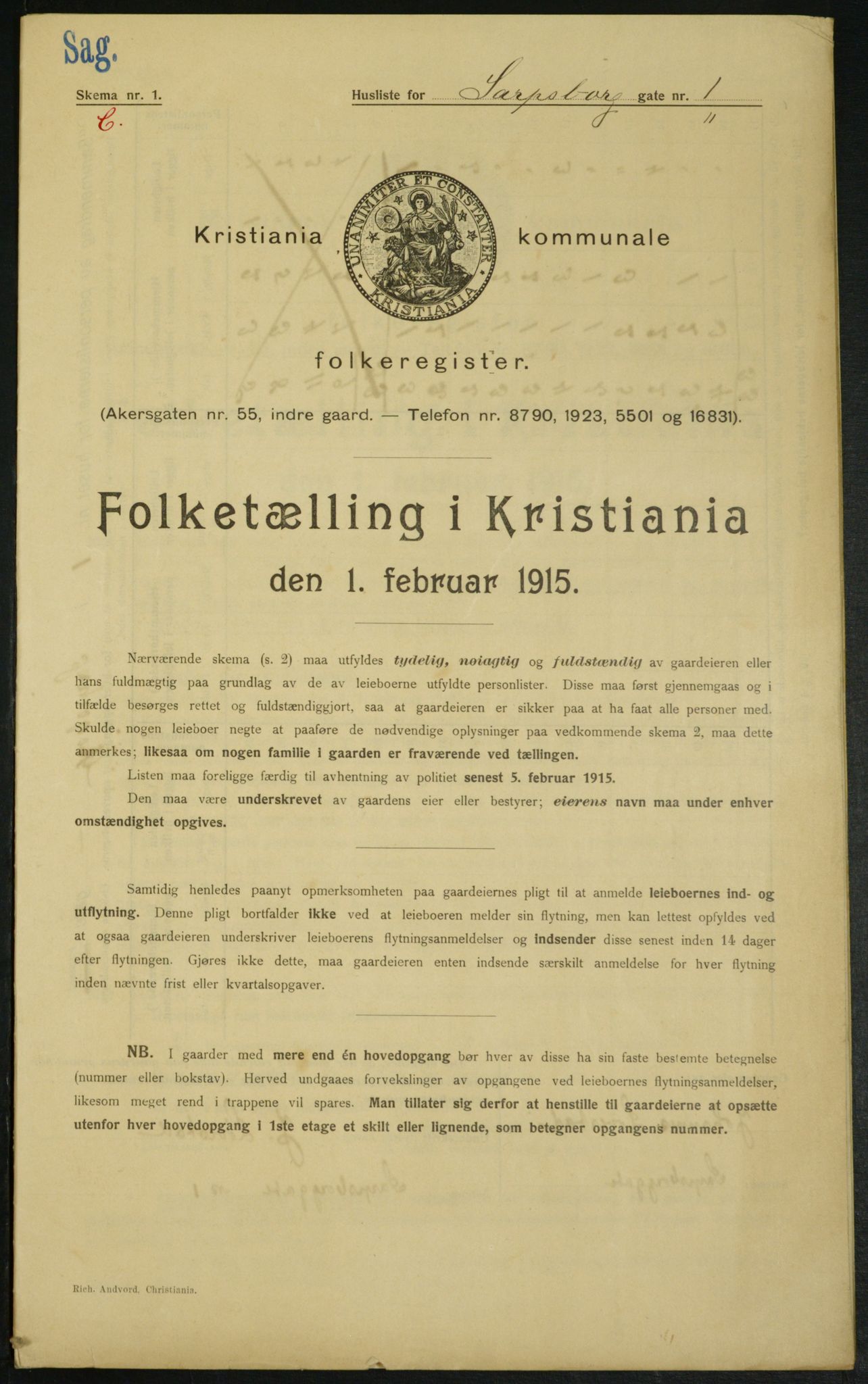 OBA, Kommunal folketelling 1.2.1915 for Kristiania, 1915, s. 88731