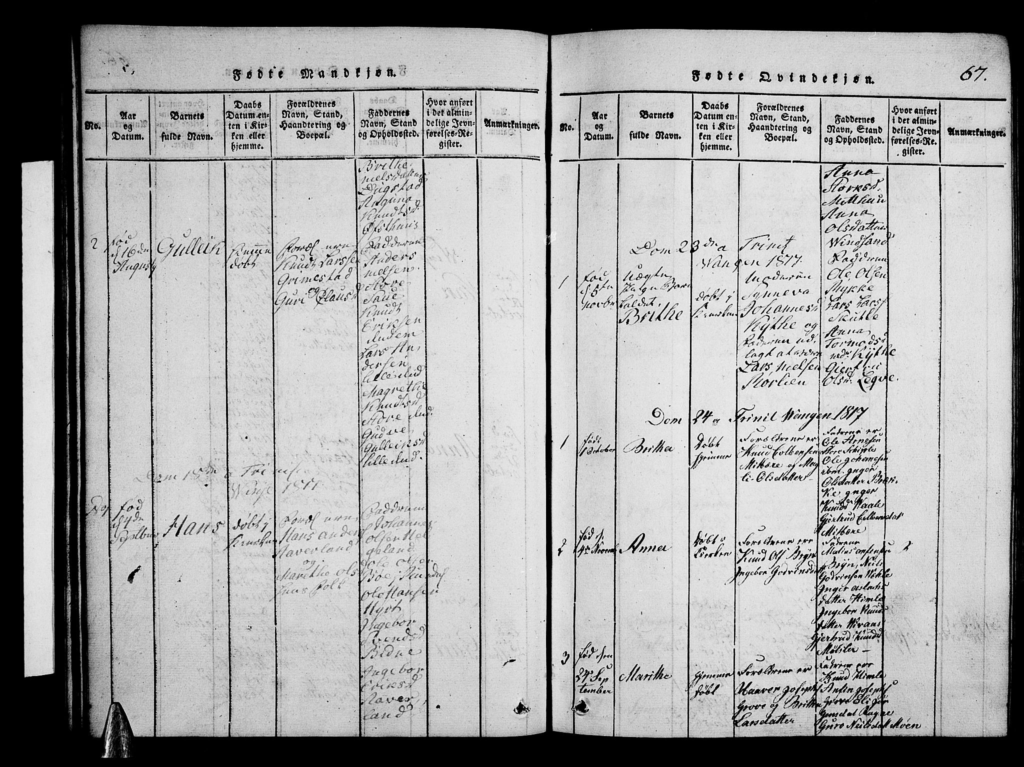 Voss sokneprestembete, AV/SAB-A-79001/H/Hab: Klokkerbok nr. A 1, 1816-1818, s. 67