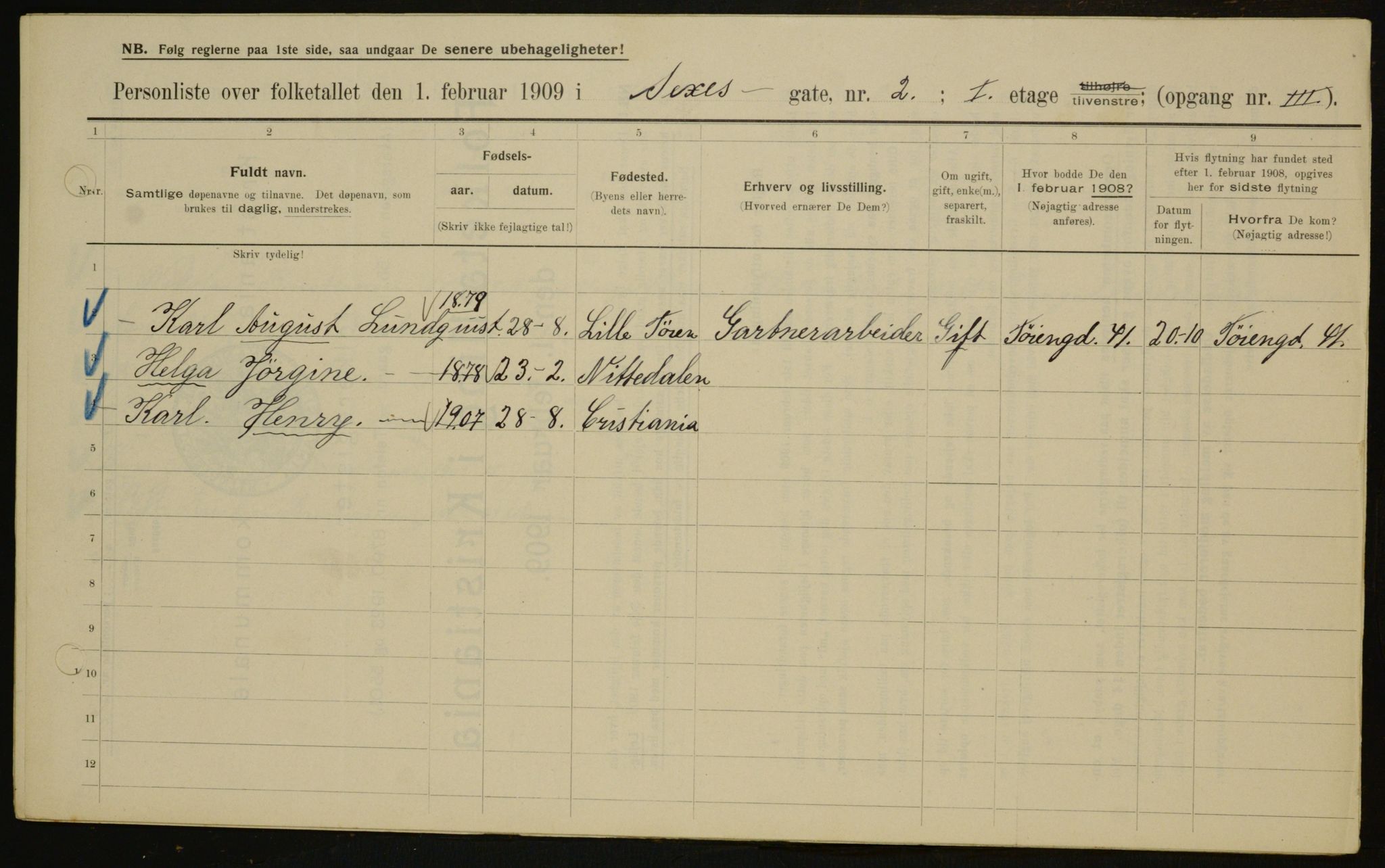 OBA, Kommunal folketelling 1.2.1909 for Kristiania kjøpstad, 1909, s. 85900