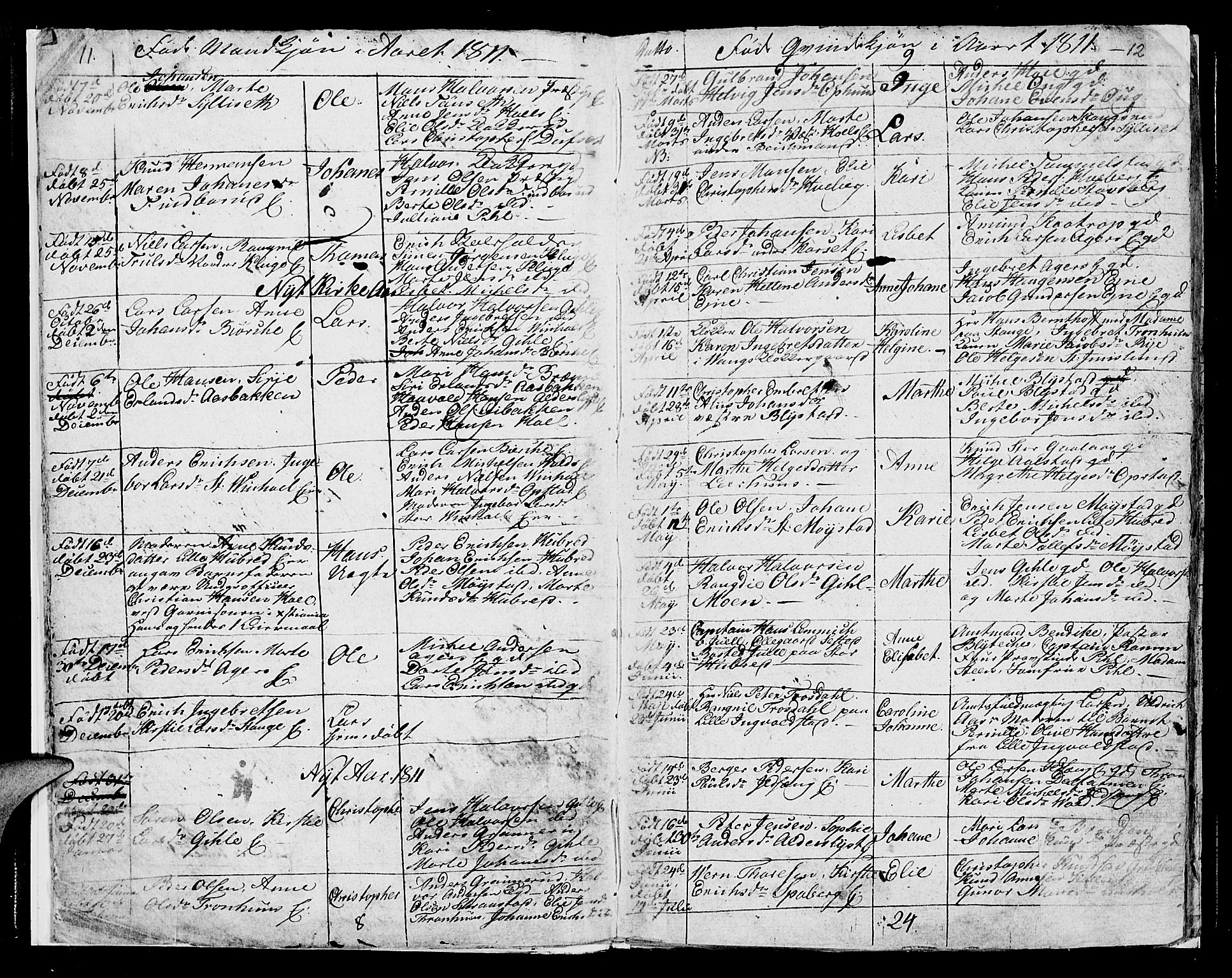 Vang prestekontor, Hedmark, AV/SAH-PREST-008/H/Ha/Hab/L0003: Klokkerbok nr. 3, 1808-1819, s. 11-12