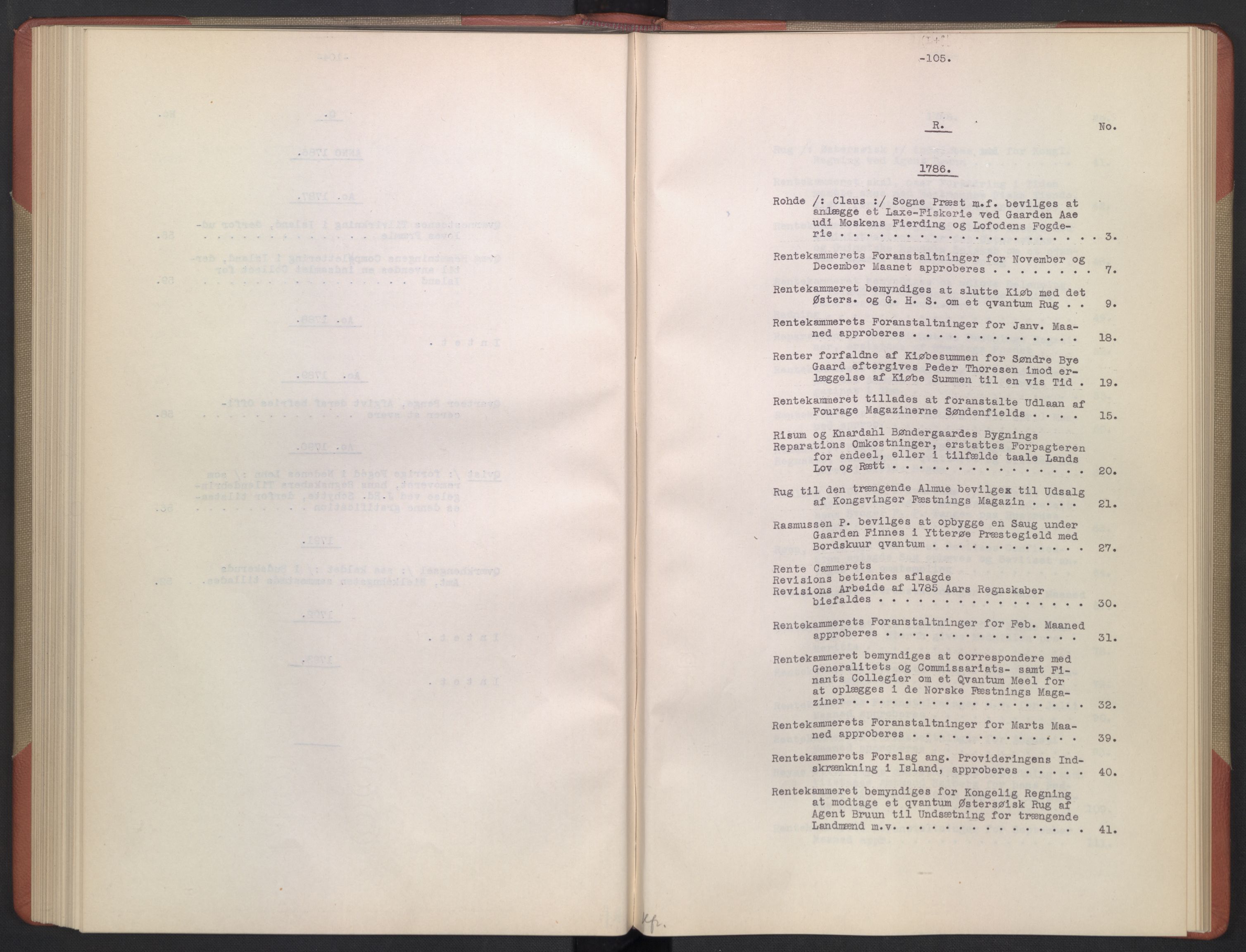 Avskriftsamlingen, AV/RA-EA-4022/F/Fb/L0126: Registratur over norske Relasjons- og  resolusjonsprotokoller, 1786-1793, s. 109