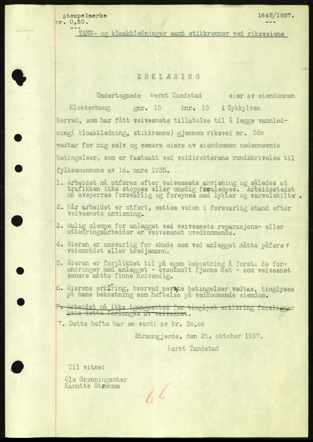 Nordre Sunnmøre sorenskriveri, SAT/A-0006/1/2/2C/2Ca: Pantebok nr. A3, 1937-1937, Dagboknr: 1642/1937