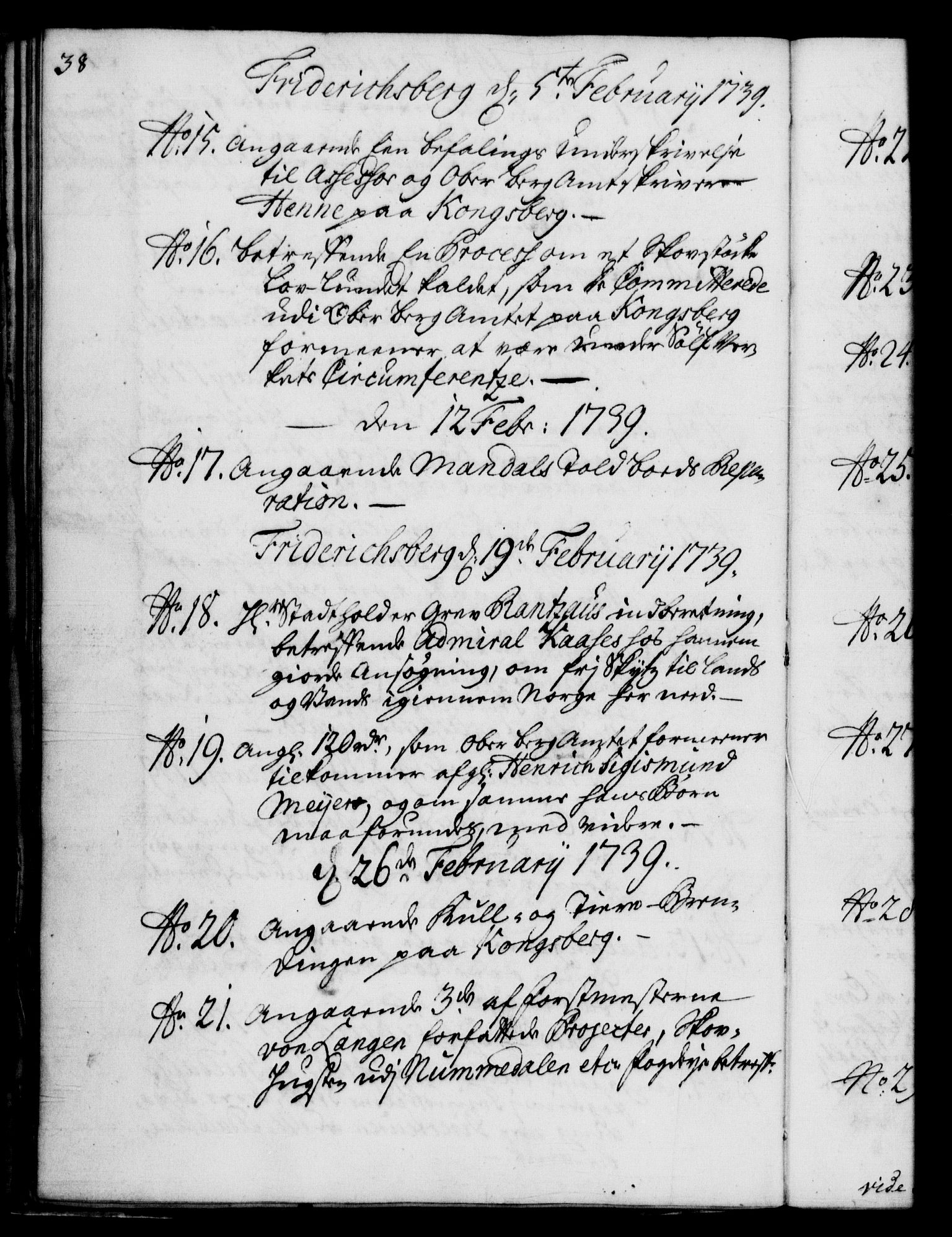 Rentekammeret, Kammerkanselliet, RA/EA-3111/G/Gf/Gfb/L0004: Register til norske relasjons- og resolusjonsprotokoller (merket RK 52.99), 1736-1743, s. 38