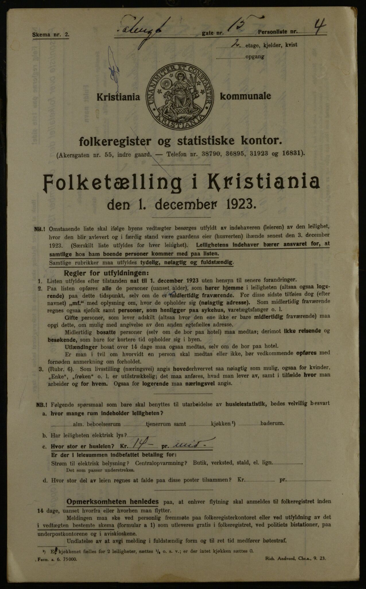 OBA, Kommunal folketelling 1.12.1923 for Kristiania, 1923, s. 127320