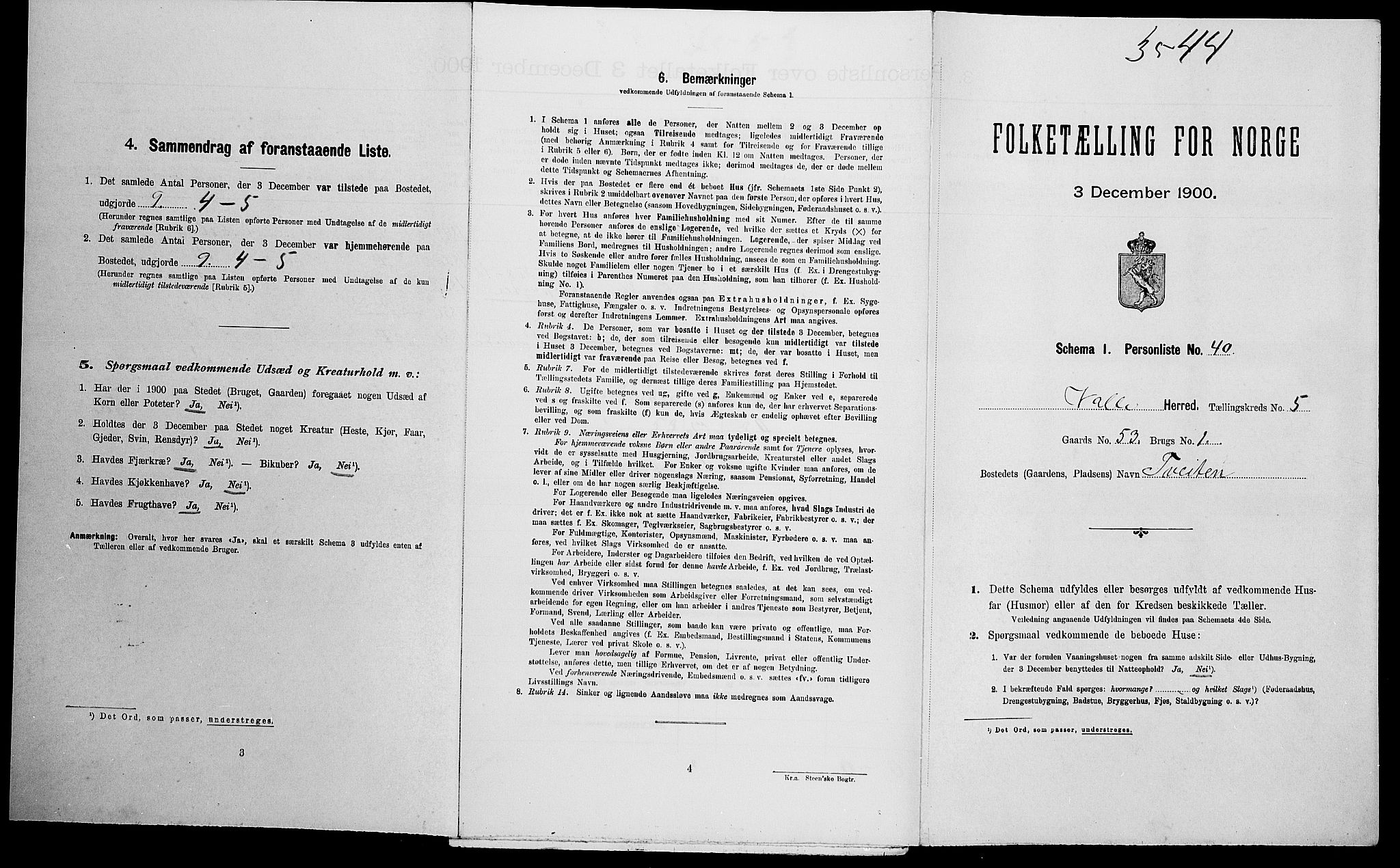 SAK, Folketelling 1900 for 0940 Valle herred, 1900, s. 496