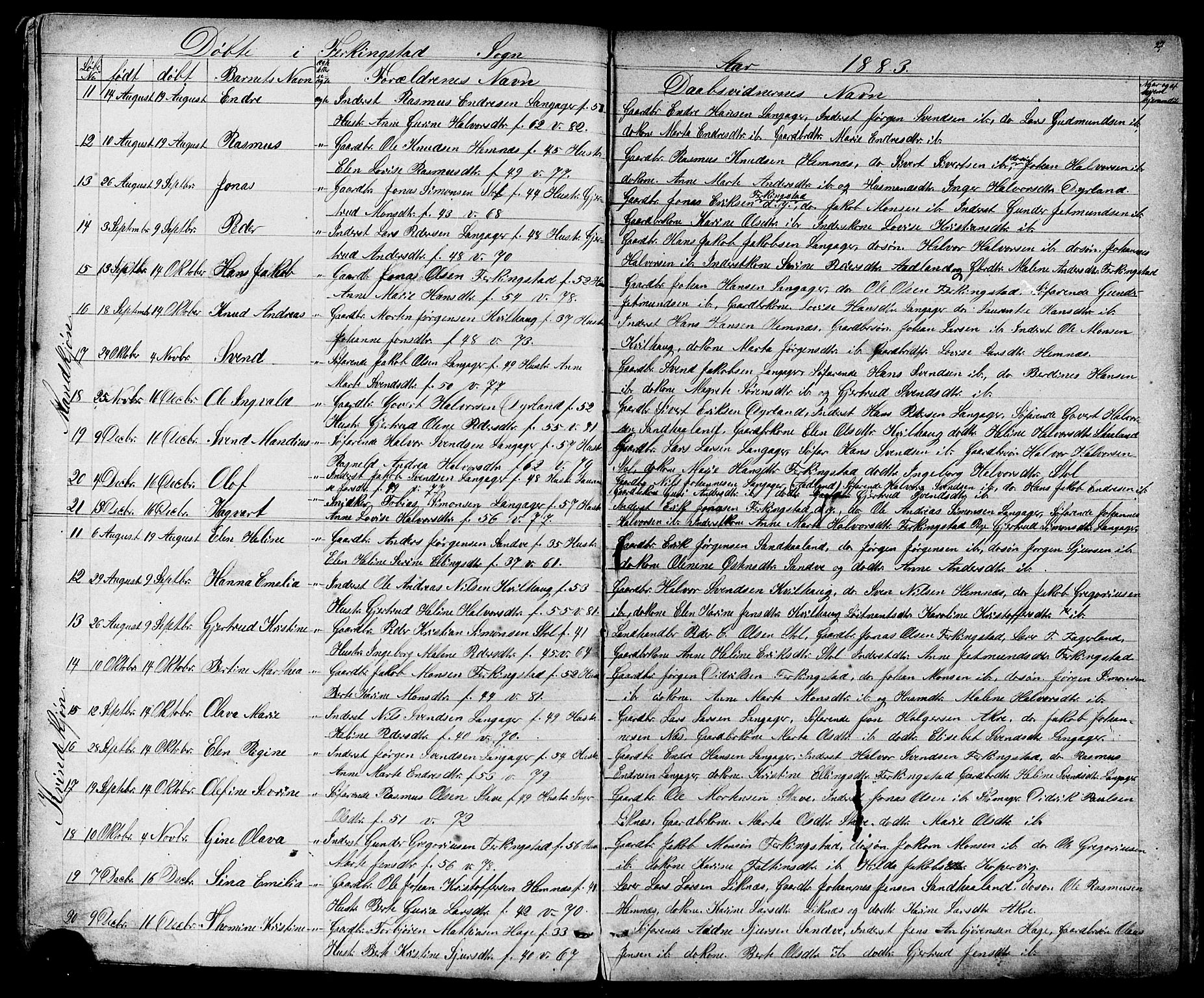 Skudenes sokneprestkontor, AV/SAST-A -101849/H/Ha/Hab/L0006: Klokkerbok nr. B 6, 1874-1908, s. 27