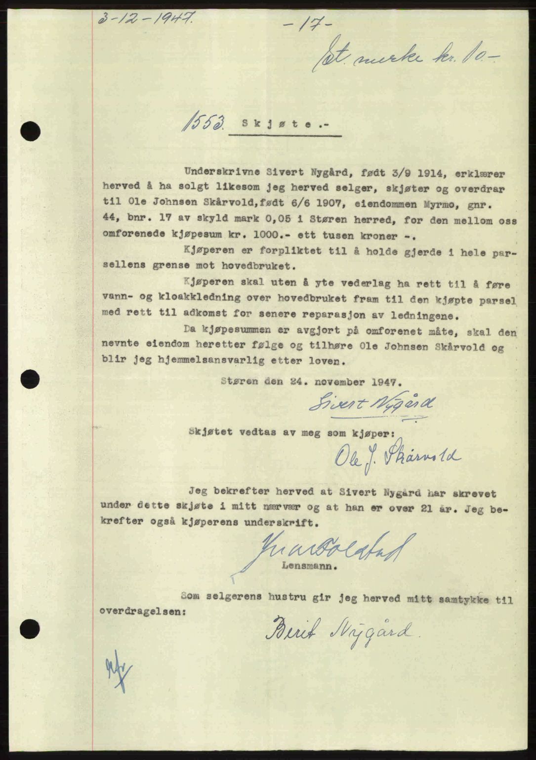 Gauldal sorenskriveri, SAT/A-0014/1/2/2C: Pantebok nr. A5, 1947-1948, Dagboknr: 1553/1947