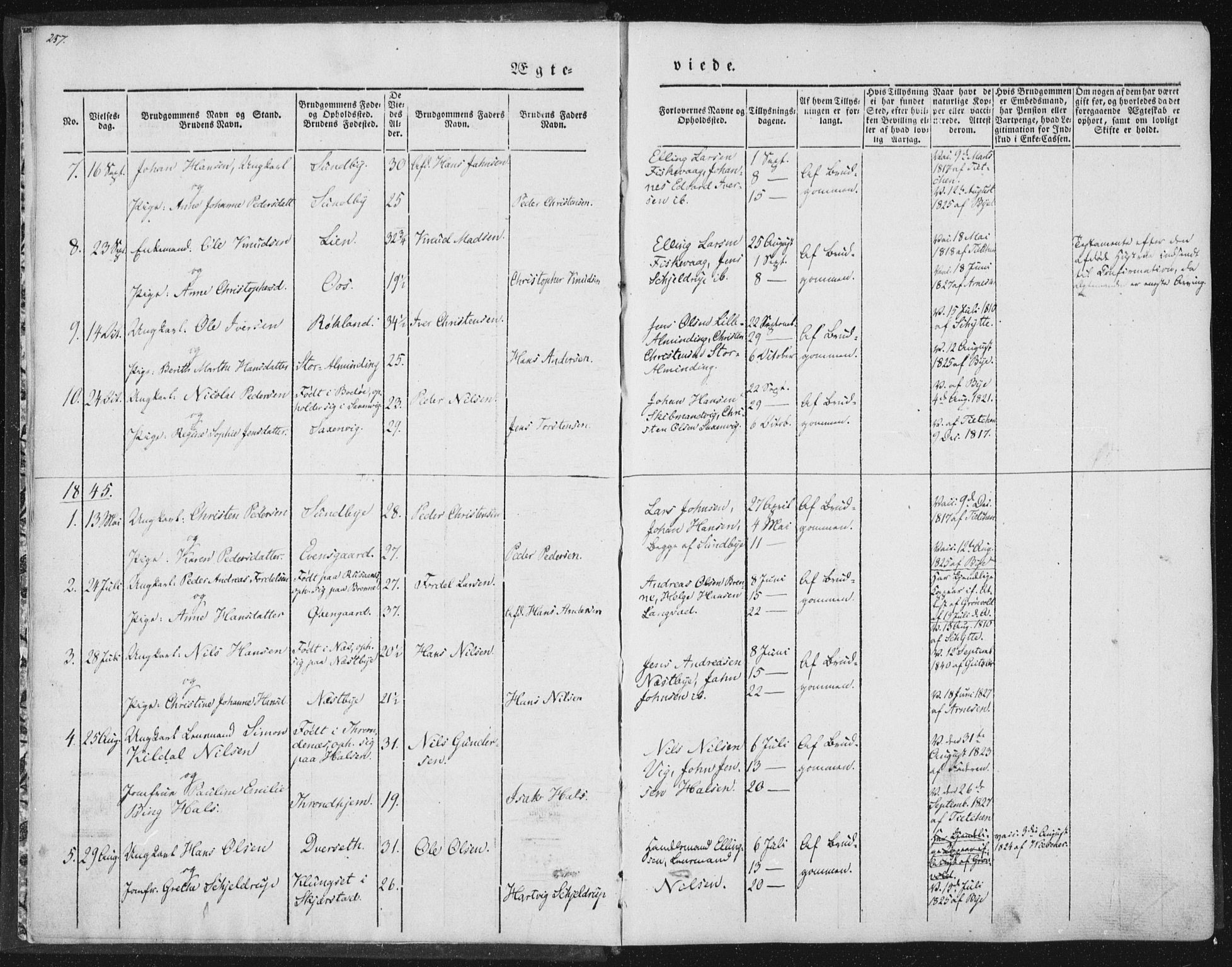 Ministerialprotokoller, klokkerbøker og fødselsregistre - Nordland, SAT/A-1459/847/L0667: Ministerialbok nr. 847A07, 1842-1871, s. 257