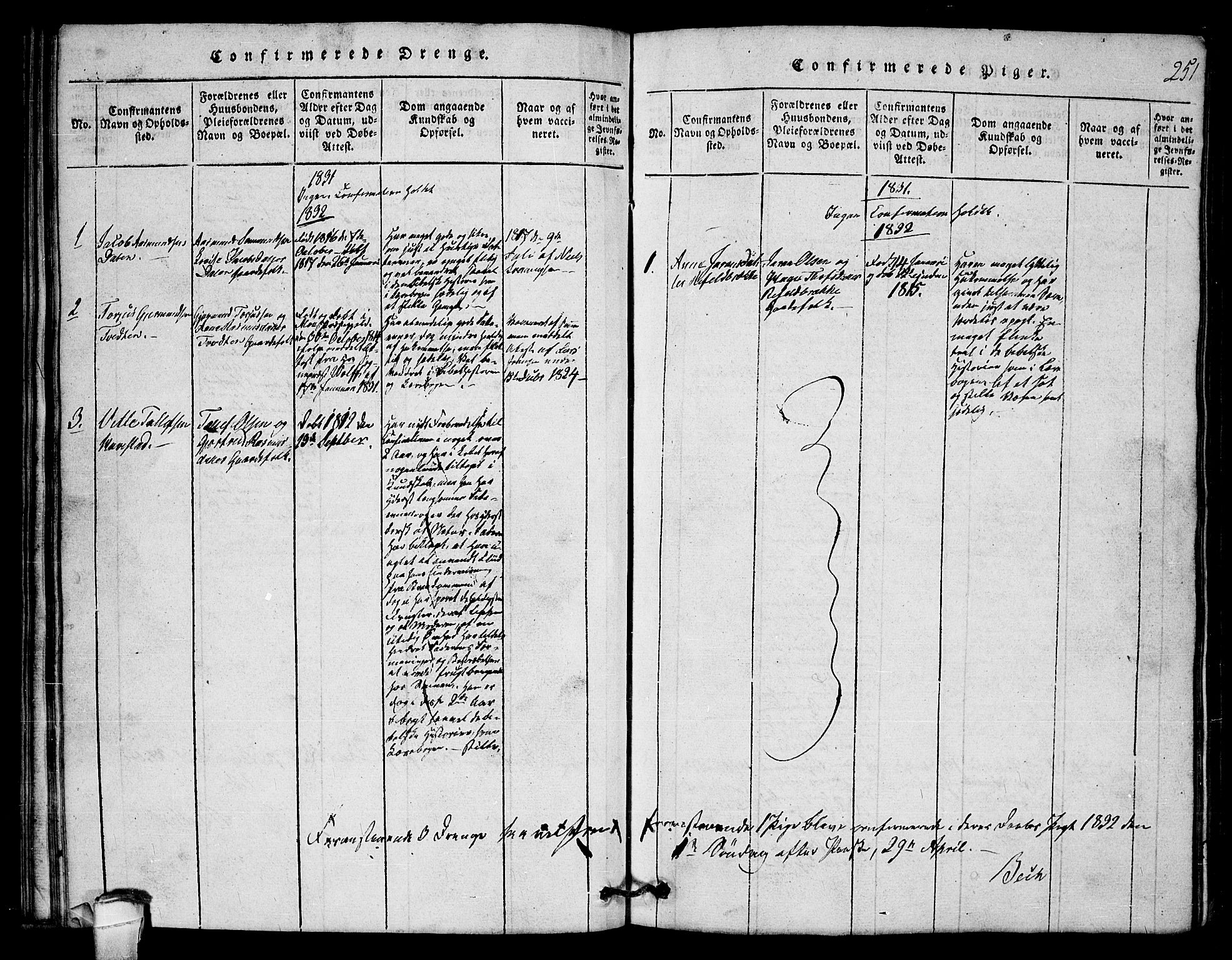 Lårdal kirkebøker, SAKO/A-284/G/Gb/L0001: Klokkerbok nr. II 1, 1815-1865, s. 251