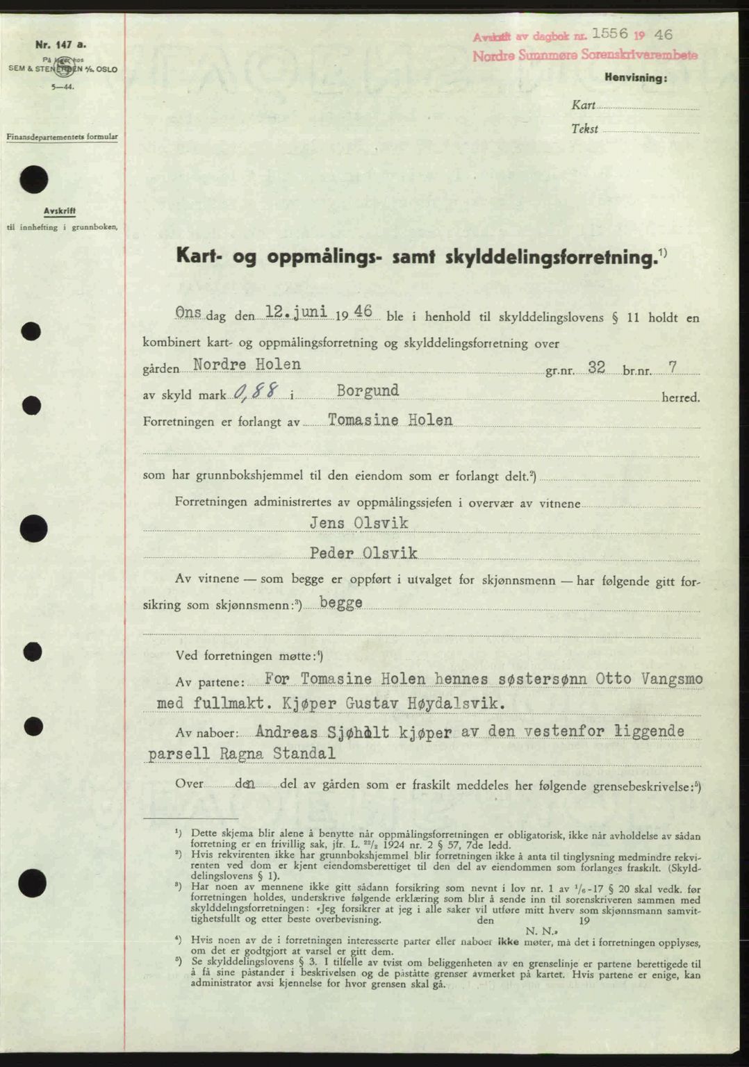 Nordre Sunnmøre sorenskriveri, SAT/A-0006/1/2/2C/2Ca: Pantebok nr. A22, 1946-1946, Dagboknr: 1556/1946