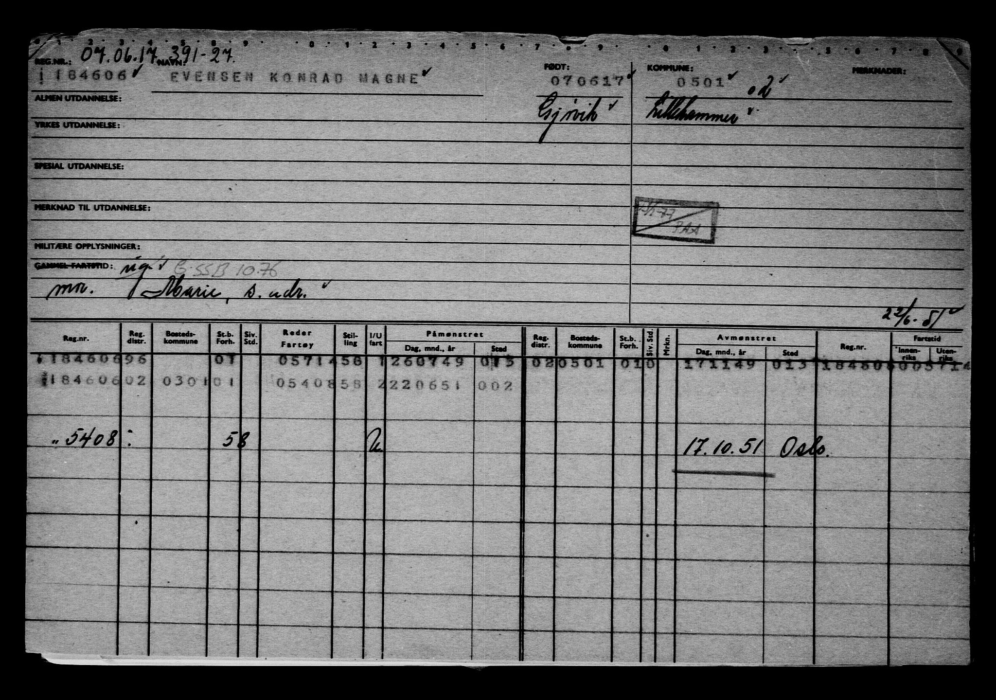 Direktoratet for sjømenn, AV/RA-S-3545/G/Gb/L0149: Hovedkort, 1917, s. 131