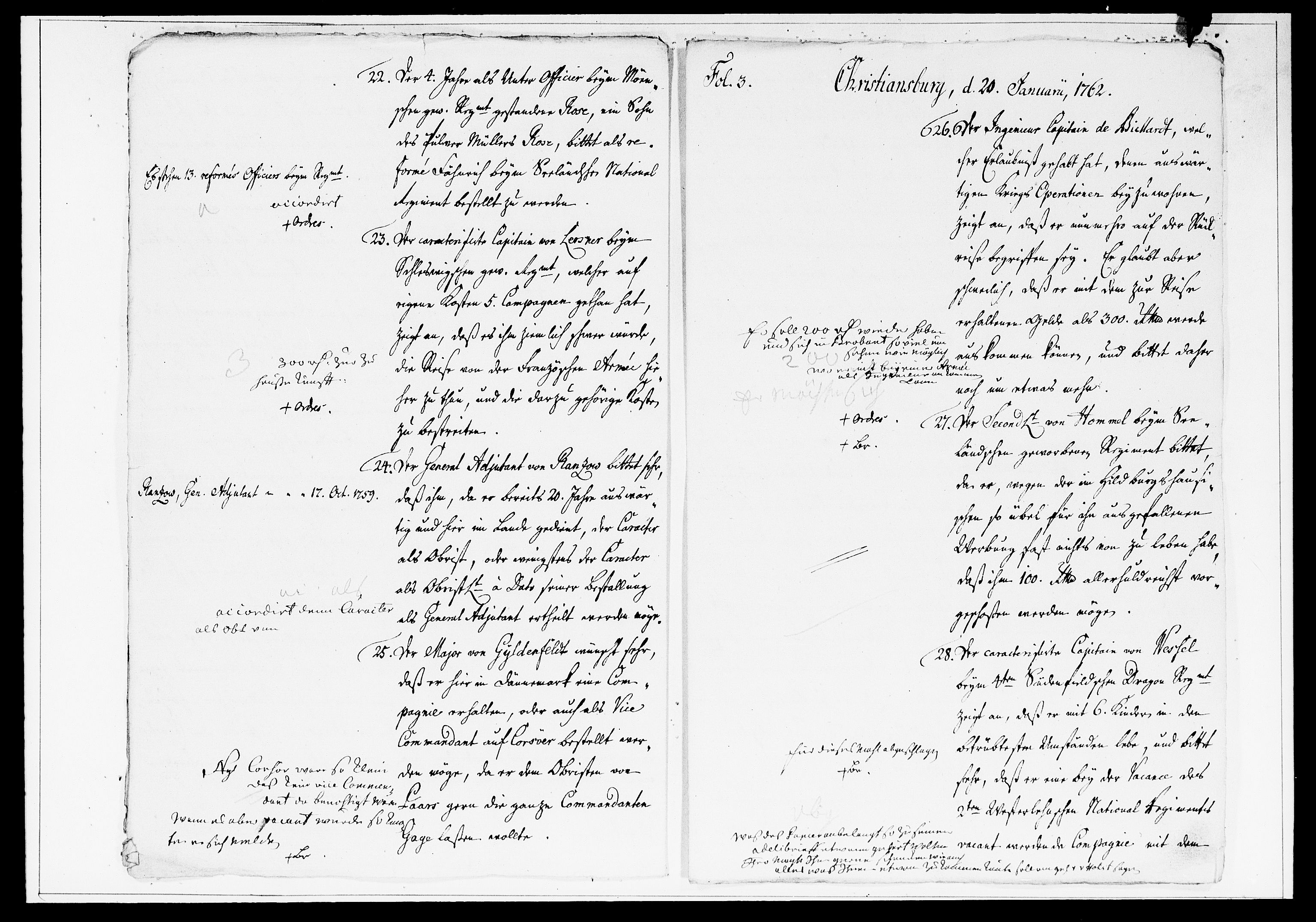 Krigskollegiet, Krigskancelliet, DRA/A-0006/-/1386-1405: Refererede sager, 1762, s. 52