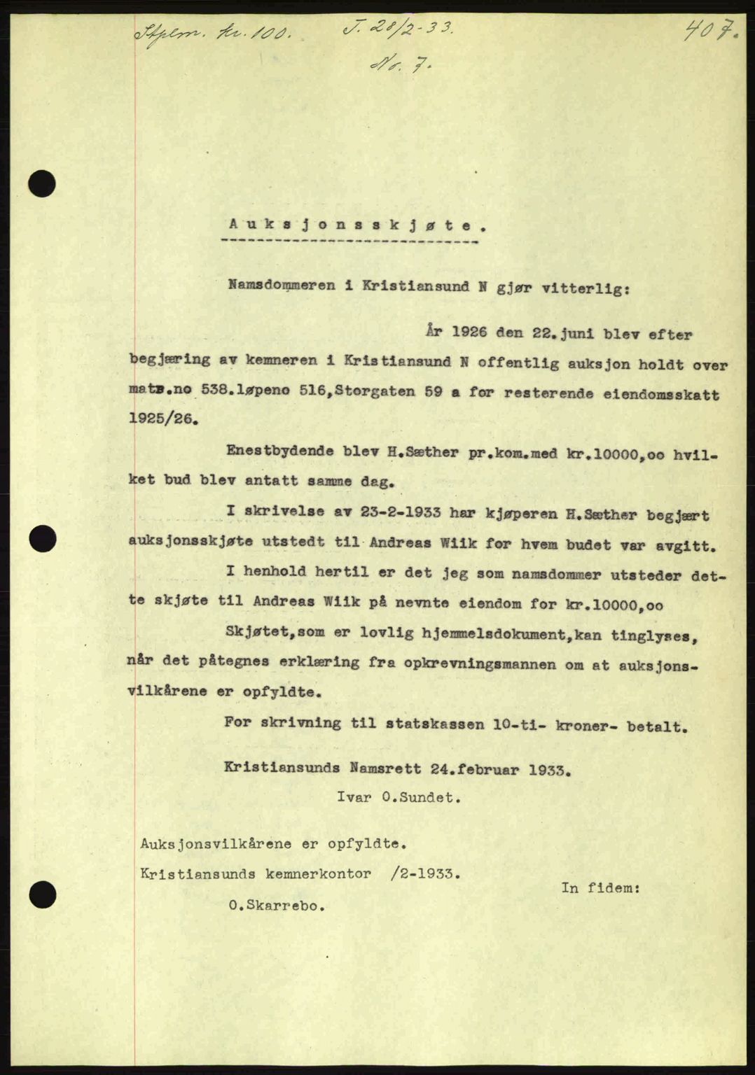 Kristiansund byfogd, SAT/A-4587/A/27: Pantebok nr. 26, 1931-1933, Tingl.dato: 28.02.1933