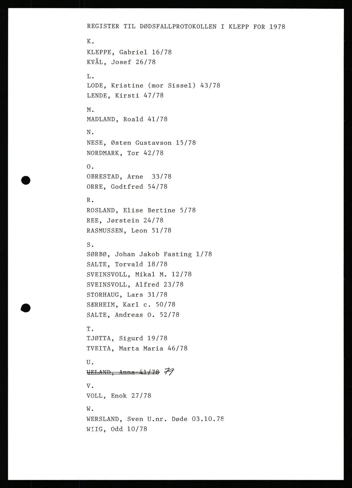 Klepp lensmannskontor, AV/SAST-A-100163/Gga/L0004: Dødsfallsprotokoller, 1978-1986, s. 4