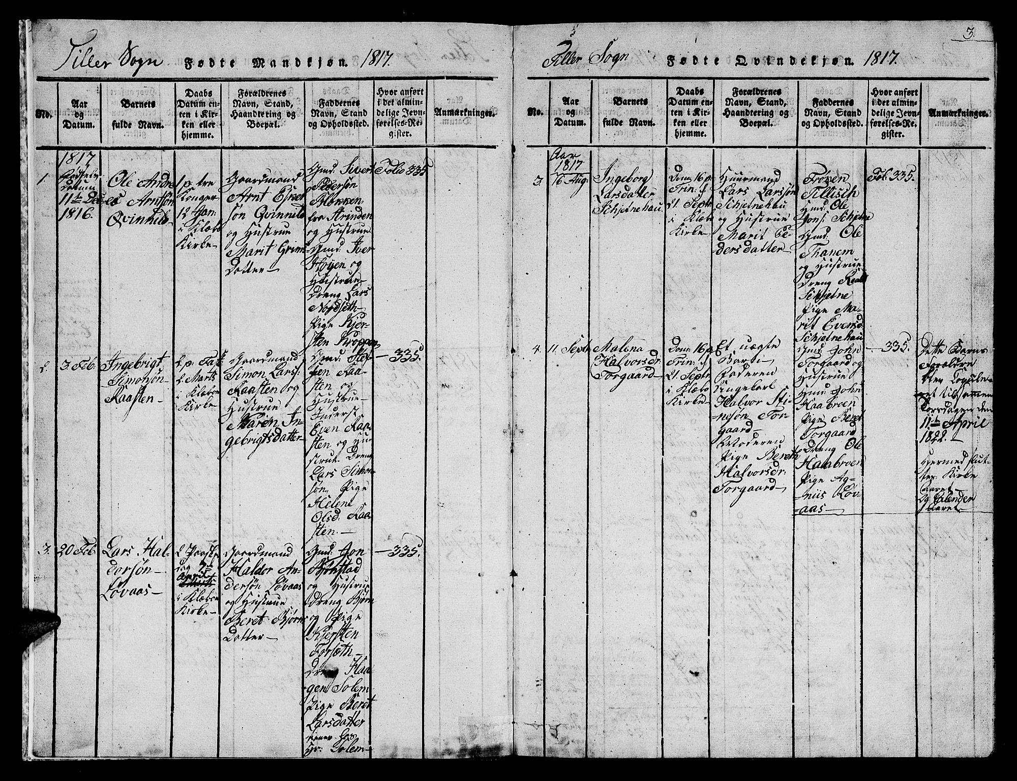 Ministerialprotokoller, klokkerbøker og fødselsregistre - Sør-Trøndelag, AV/SAT-A-1456/621/L0458: Klokkerbok nr. 621C01, 1816-1865, s. 3