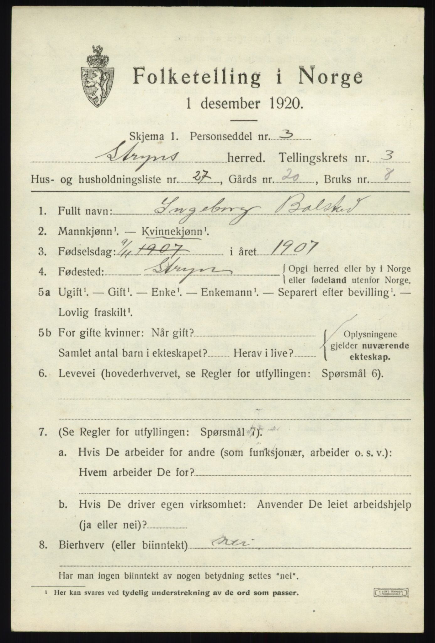 SAB, Folketelling 1920 for 1448 Stryn herred, 1920, s. 1668