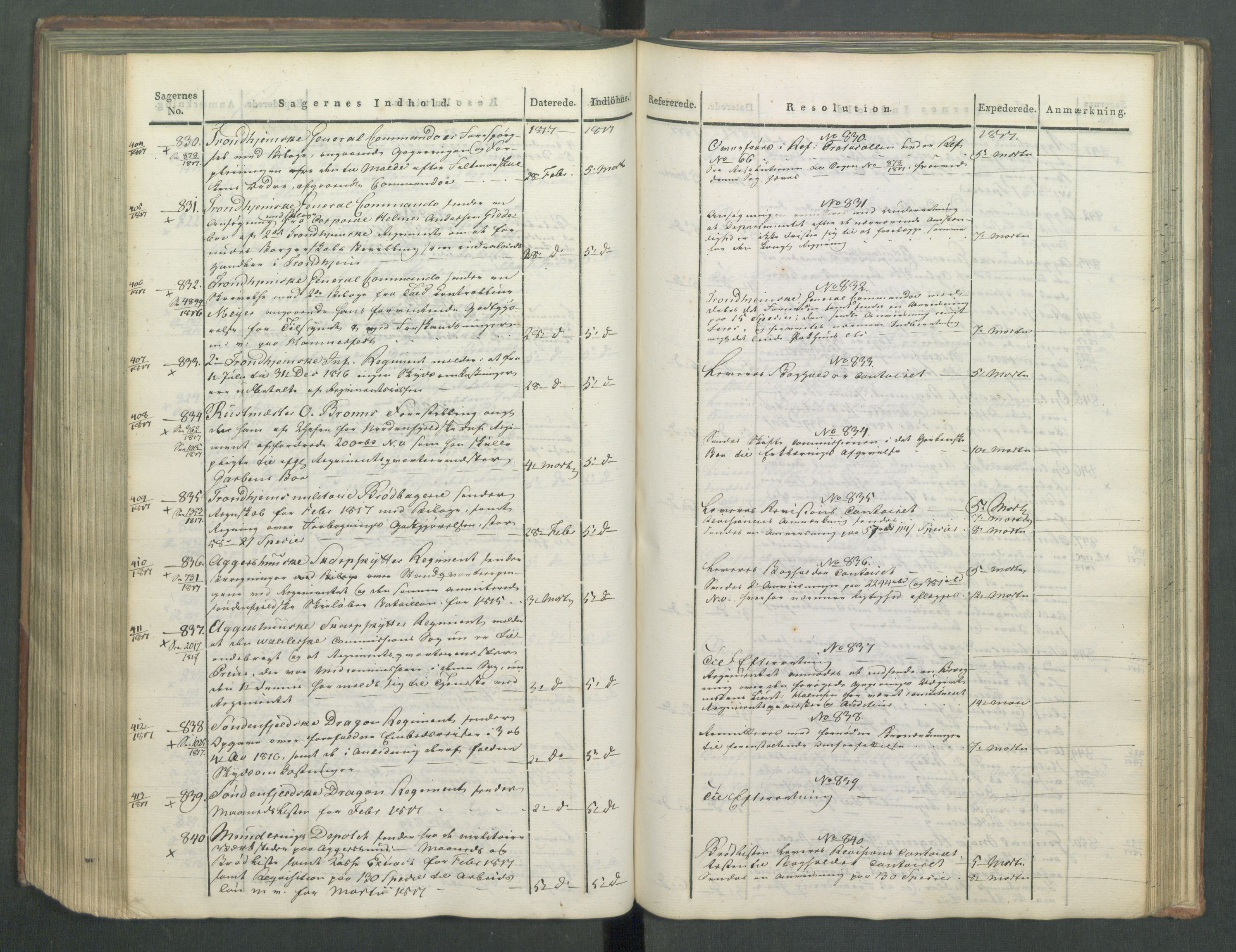 Armédepartementet, RA/RAFA-3493/C/Ca/L0009: 6. Departements Journal, 1816-1817