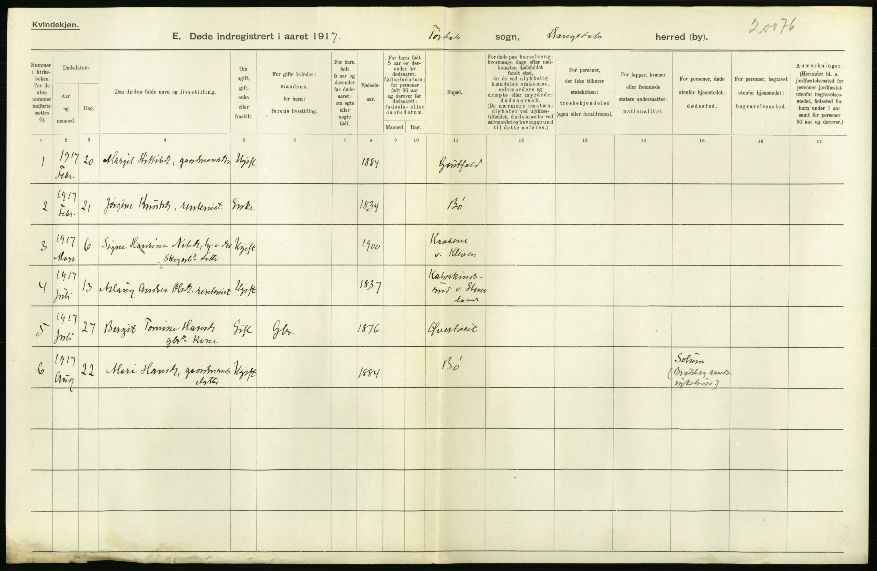 Statistisk sentralbyrå, Sosiodemografiske emner, Befolkning, RA/S-2228/D/Df/Dfb/Dfbg/L0026: Bratsberg amt: Døde, dødfødte. Bygder og byer., 1917, s. 186