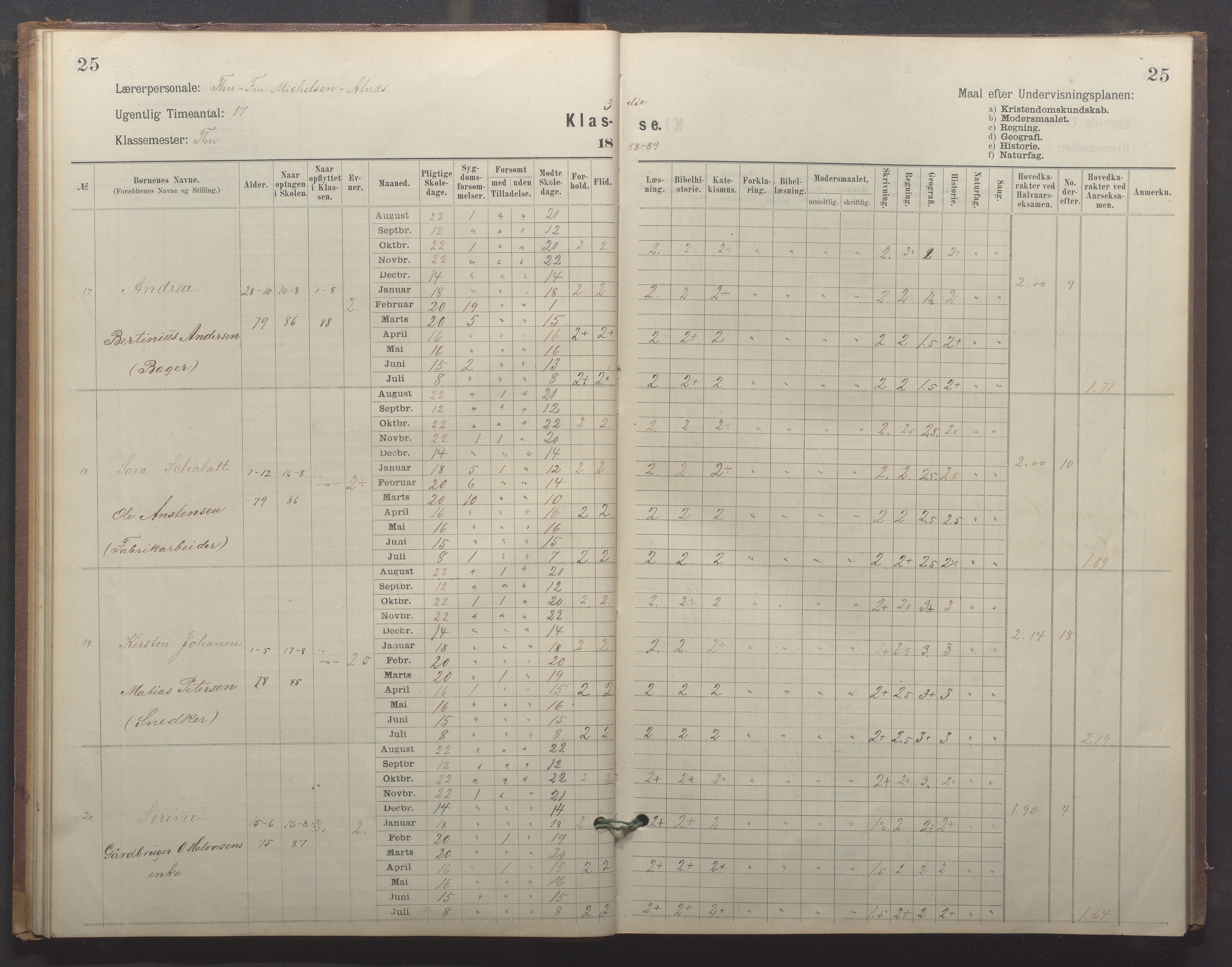 Egersund kommune (Ladested) - Egersund almueskole/folkeskole, IKAR/K-100521/H/L0024: Skoleprotokoll - Almueskolen, 3. klasse, 1887-1892, s. 25