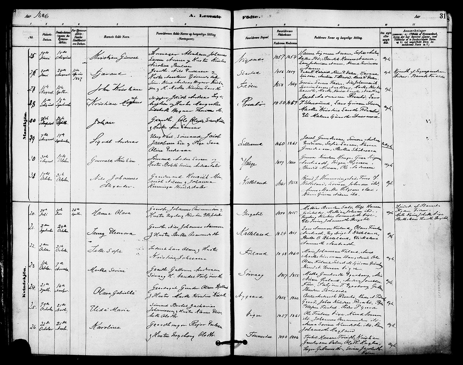 Haugesund sokneprestkontor, AV/SAST-A -101863/H/Ha/Haa/L0002: Ministerialbok nr. A 2, 1878-1886, s. 31