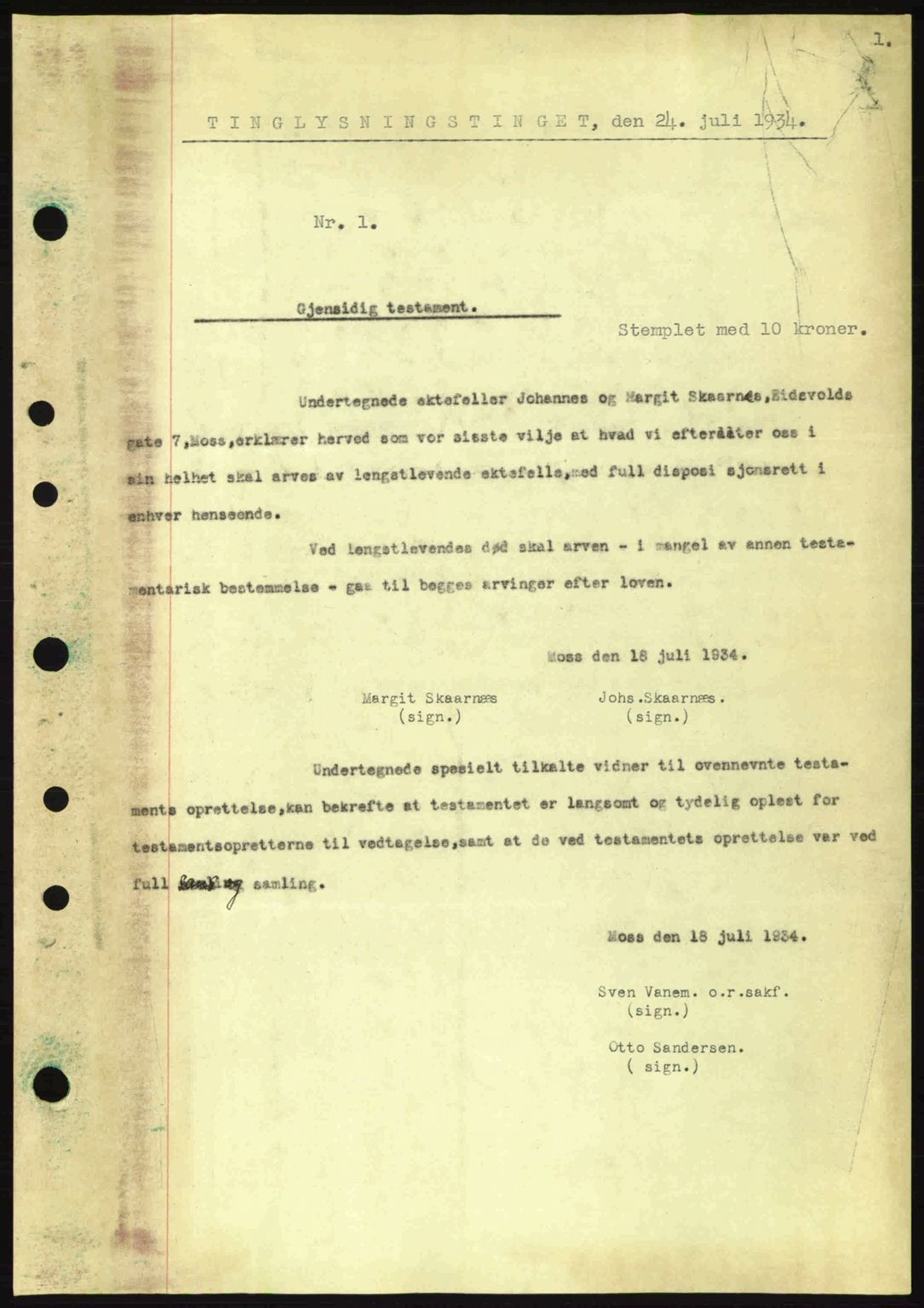 Moss sorenskriveri, AV/SAO-A-10168: Pantebok nr. 43, 1934-1935, Tingl.dato: 24.07.1934