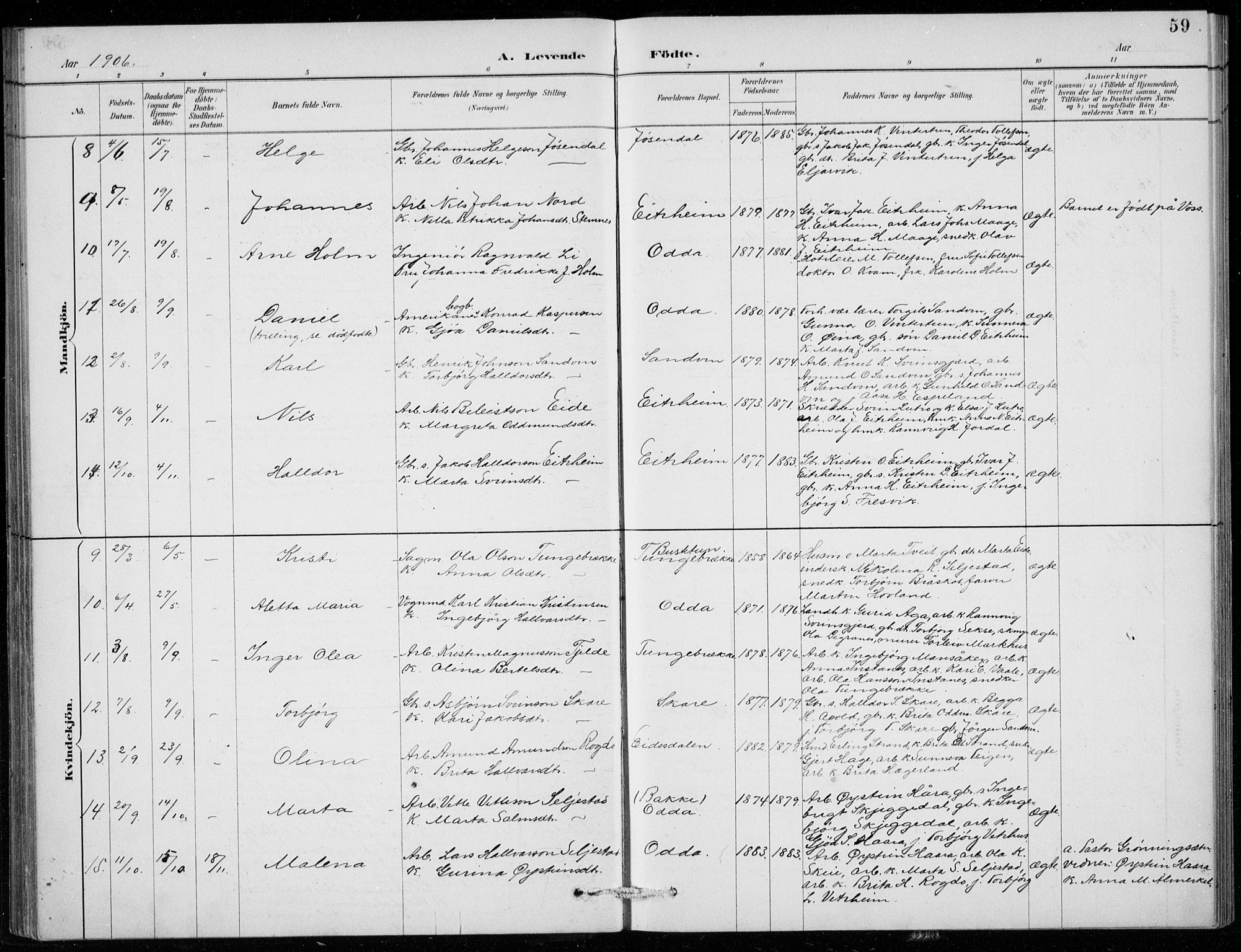 Odda Sokneprestembete, AV/SAB-A-77201/H/Hab: Klokkerbok nr. B  1, 1887-1909, s. 59