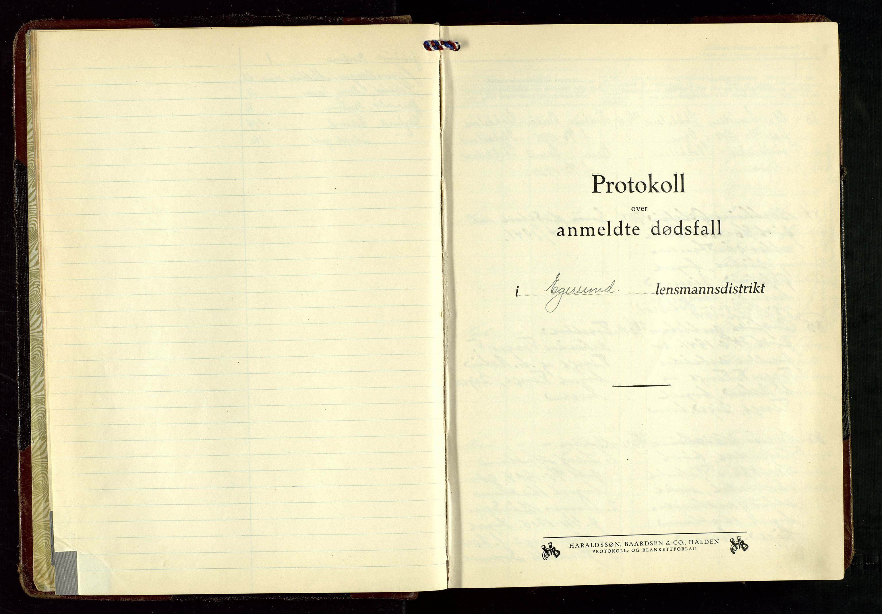 Eigersund lensmannskontor, SAST/A-100171/Gga/L0015: "Protokoll over anmeldte dødsfall" m/alfabetisk navneregister, 1941-1946