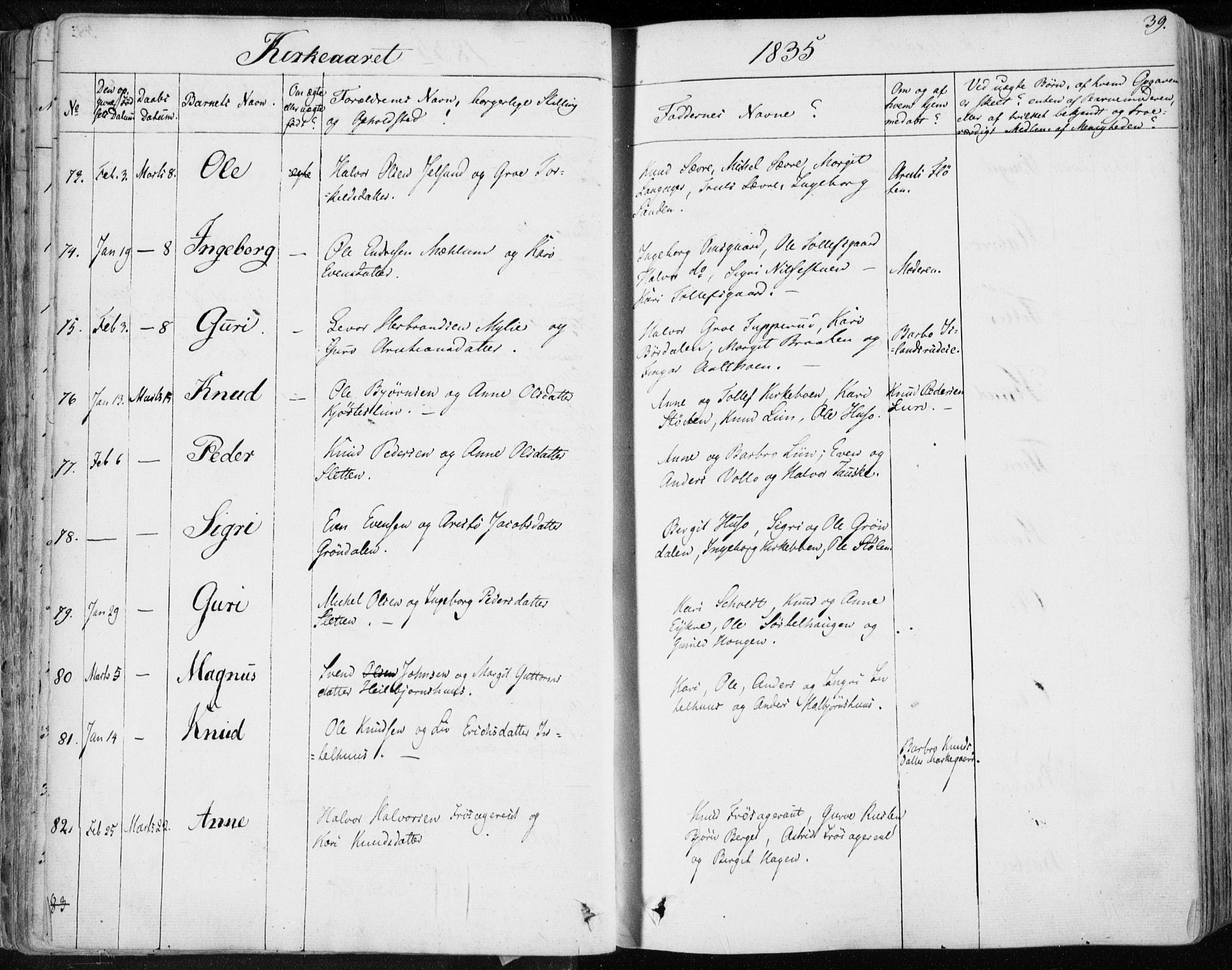 Nes kirkebøker, AV/SAKO-A-236/F/Fa/L0009: Ministerialbok nr. 9, 1834-1863, s. 39