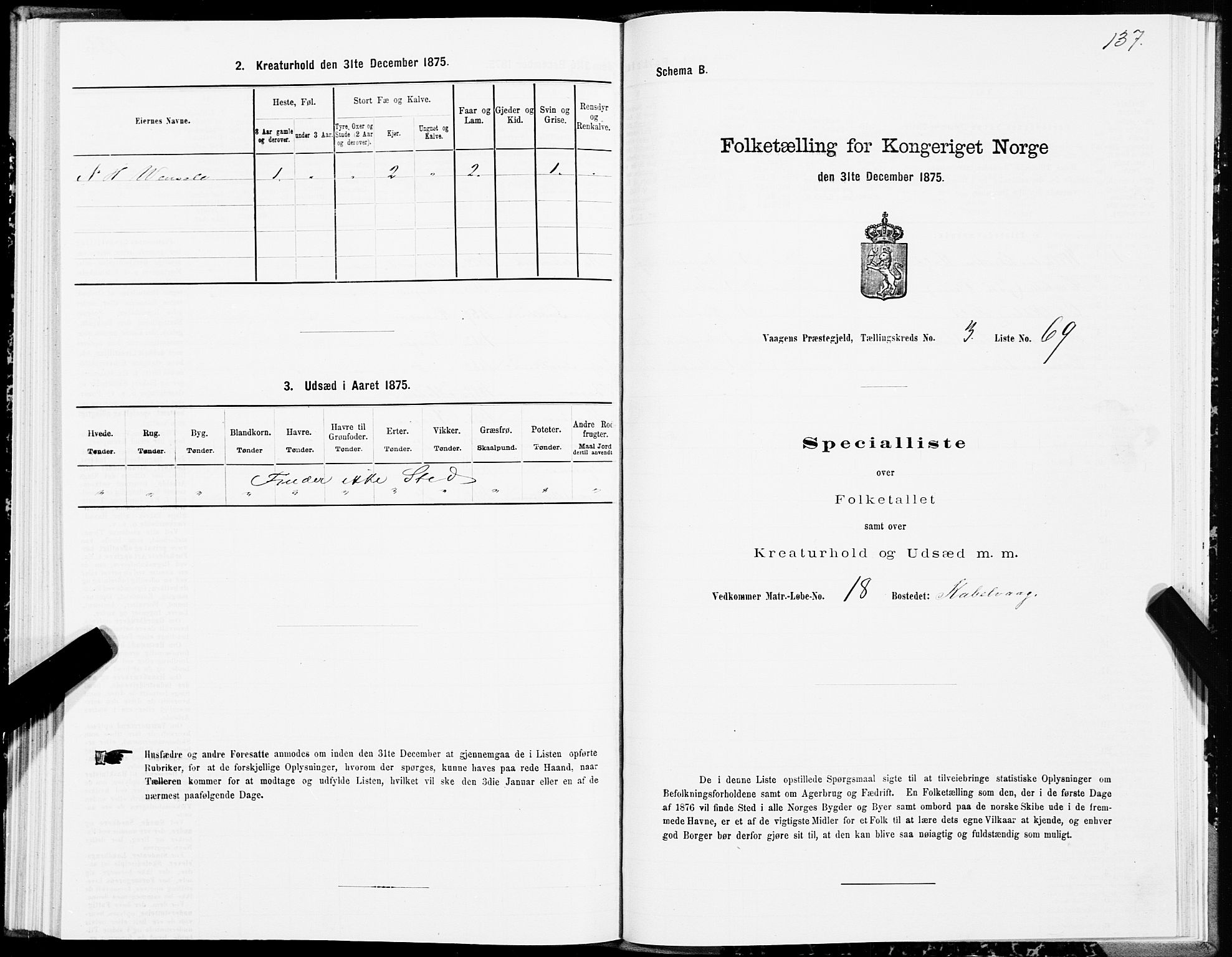 SAT, Folketelling 1875 for 1865P Vågan prestegjeld, 1875, s. 2137