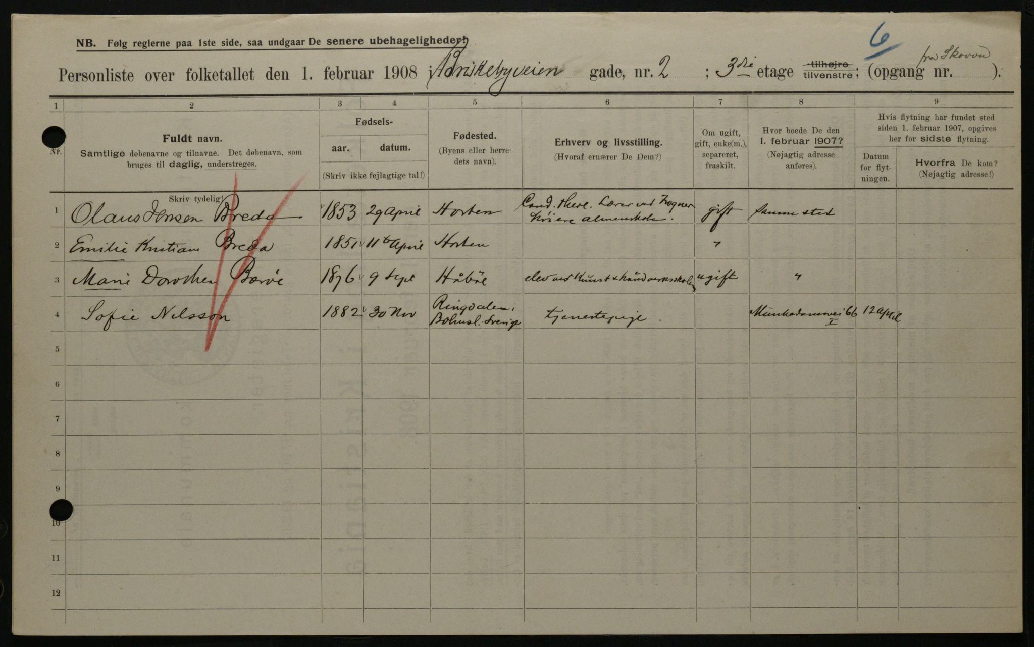 OBA, Kommunal folketelling 1.2.1908 for Kristiania kjøpstad, 1908, s. 8709