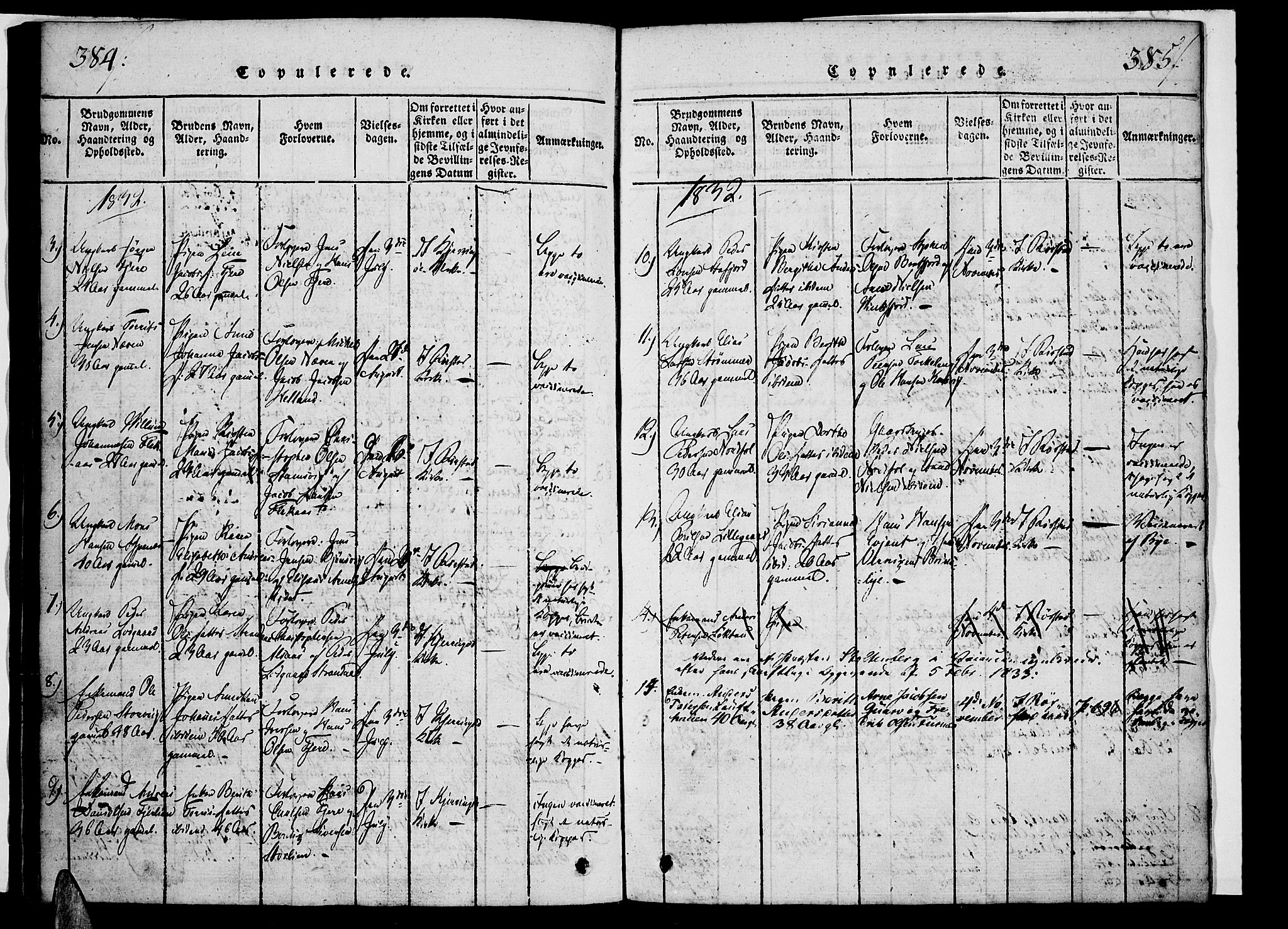 Ministerialprotokoller, klokkerbøker og fødselsregistre - Nordland, AV/SAT-A-1459/853/L0768: Ministerialbok nr. 853A07, 1821-1836, s. 384-385