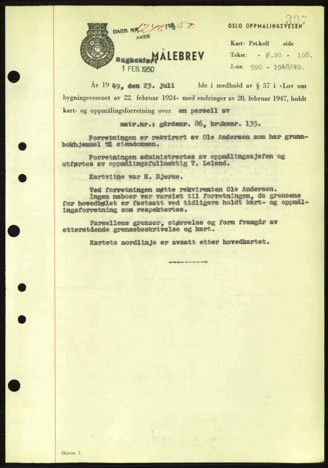 Oslo byskriverembete, AV/SAO-A-10227/G/Gb/Gbd/Gbda/L0017: Pantebok nr. A215, 1949-1950, Dagboknr: 1246/1950